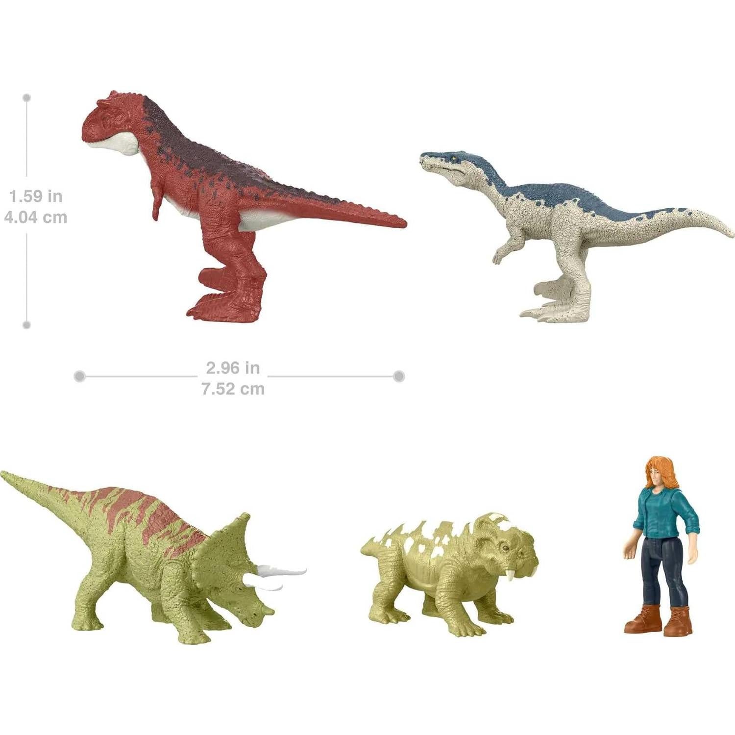 Paquete de 5 Mini Figuras Jurassic World Mattel - Choque de Carnotaurus