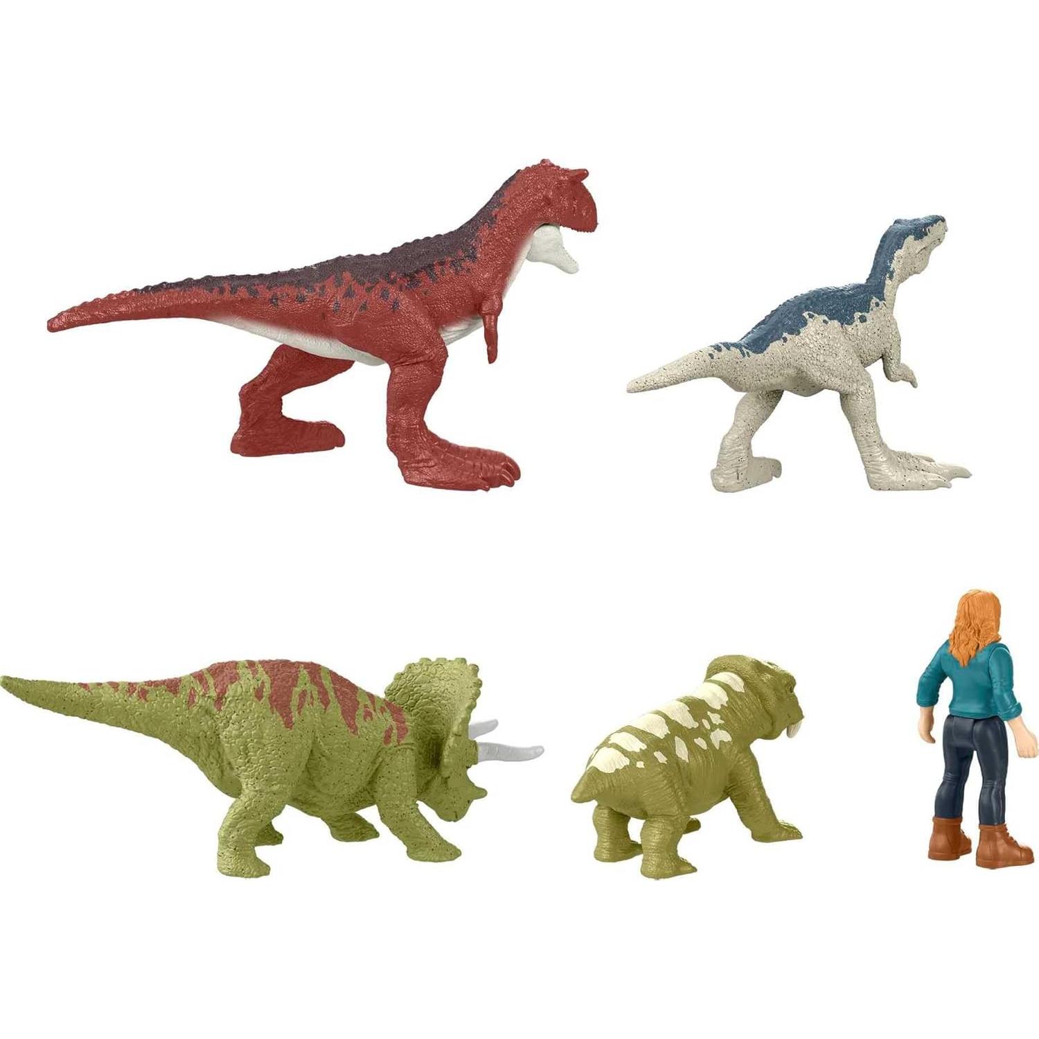 Paquete de 5 Mini Figuras Jurassic World Mattel - Choque de Carnotaurus