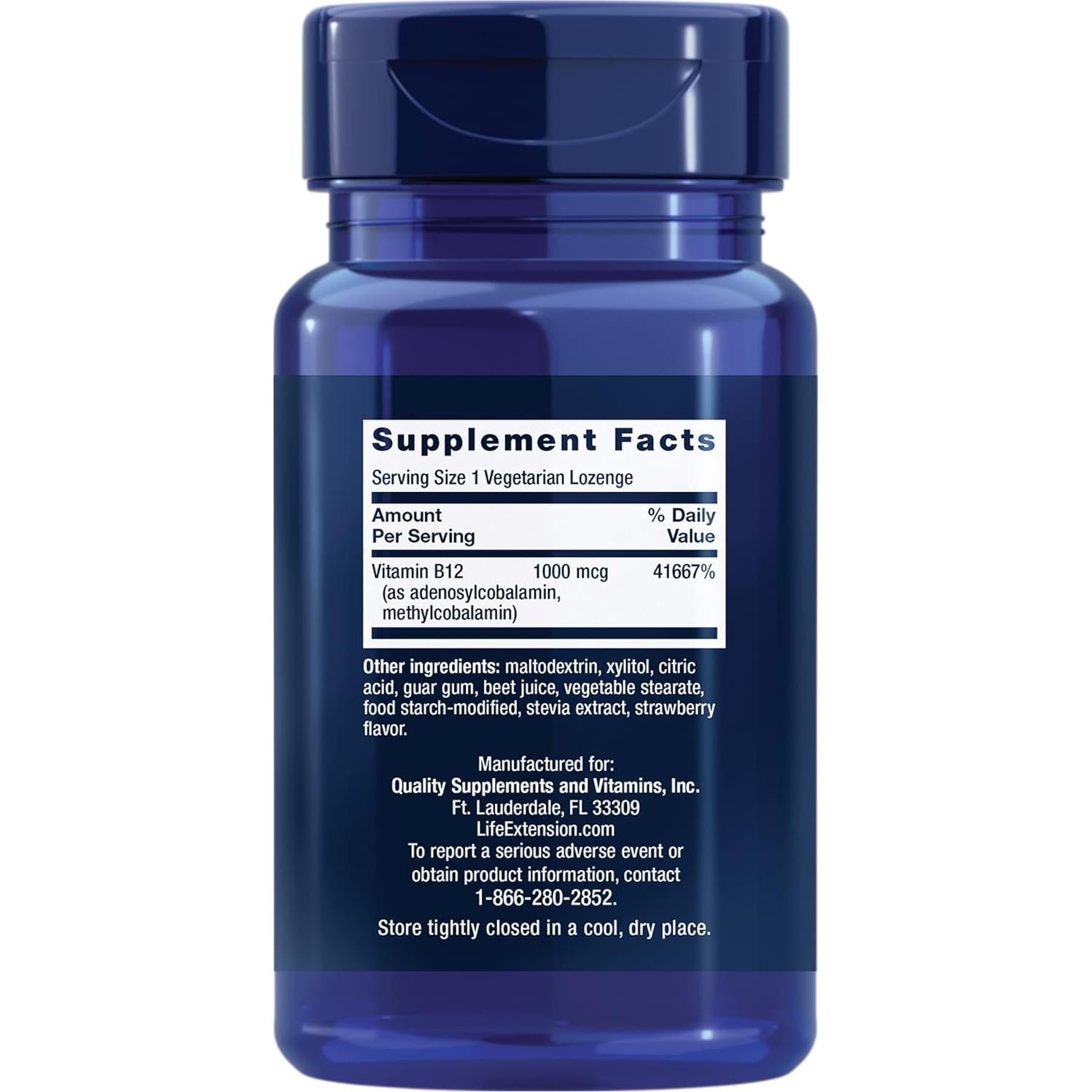 Vitamina B12 Elite Life Extension 500 mcg, 60 pastillas