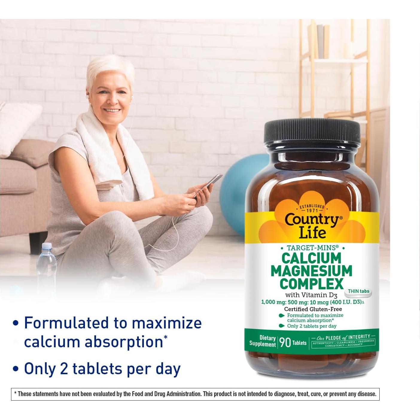 Suplemento de Calcio y Magnesio Country Life 90 Tabletas