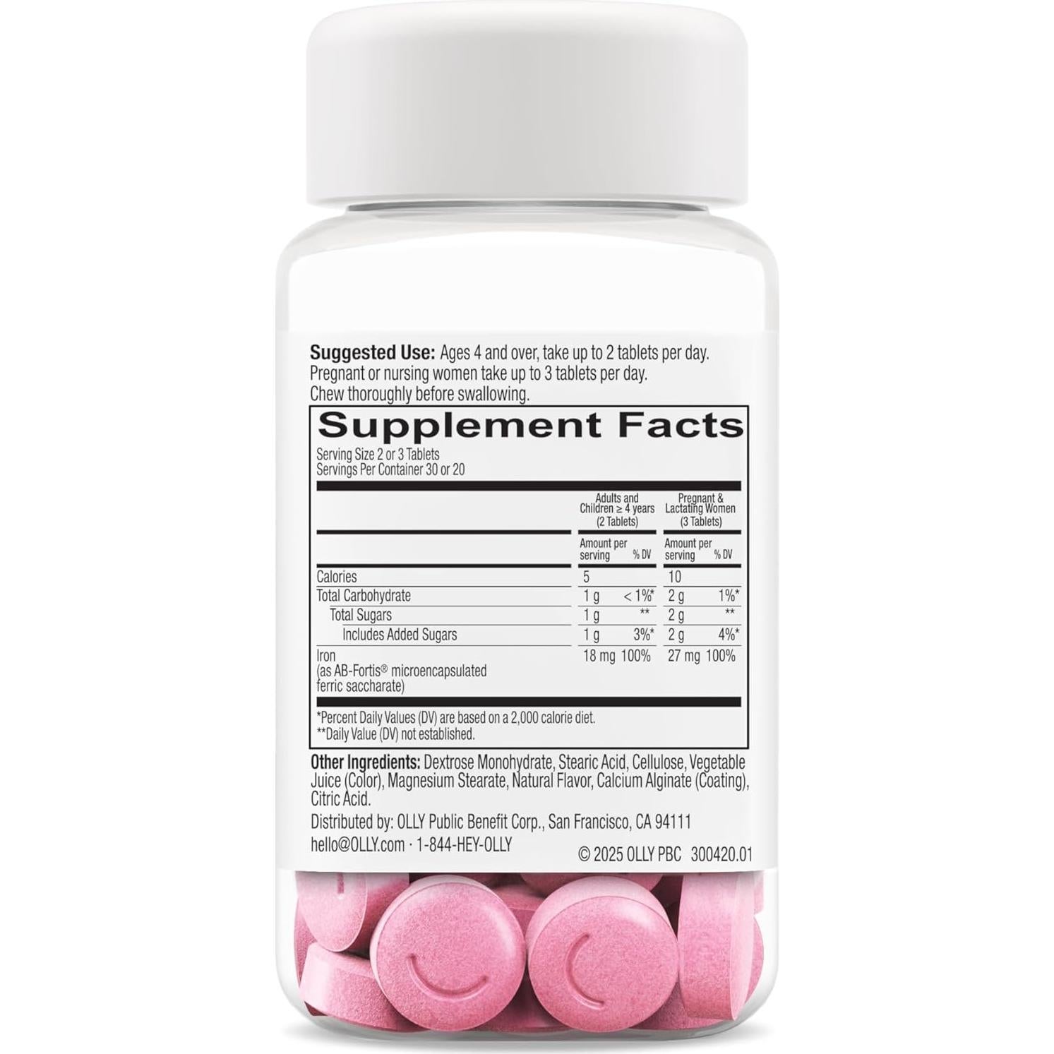 Tabletas Masticables de Hierro OLLY Delightful 60 Unidades