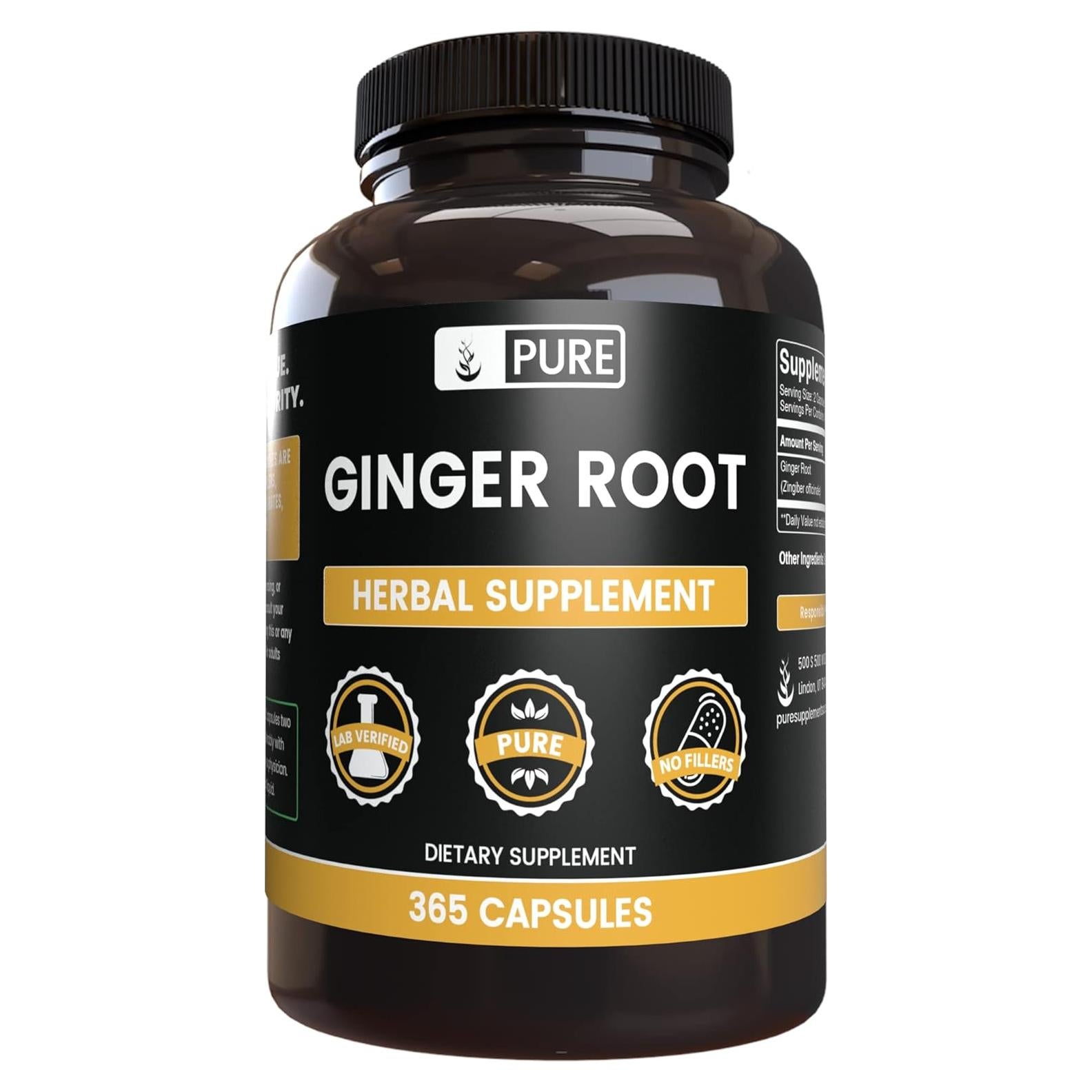 Cápsulas de Raíz de Jengibre Puras Ingredientes Originales 365 Unidades