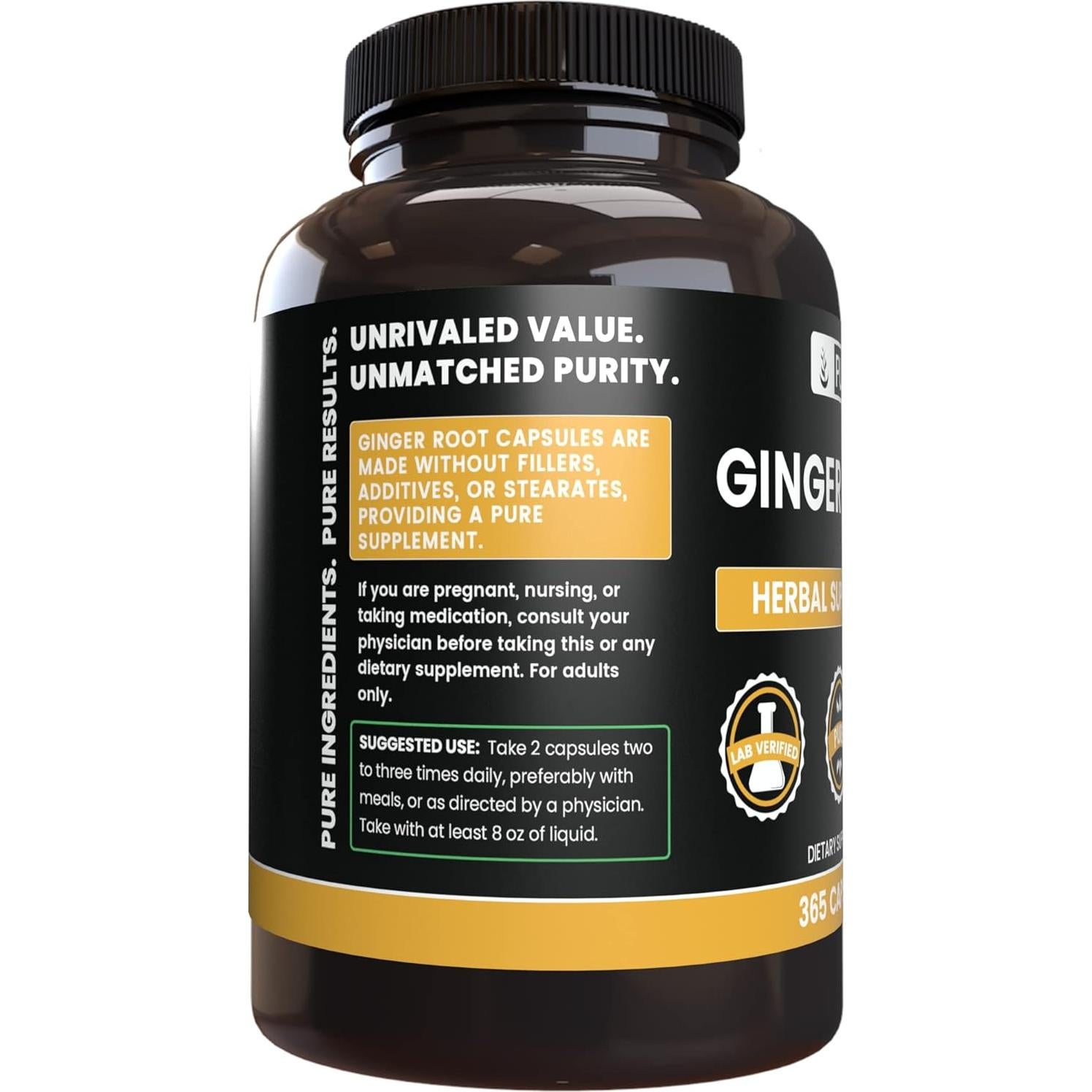 Cápsulas de Raíz de Jengibre Puras Ingredientes Originales 365 Unidades