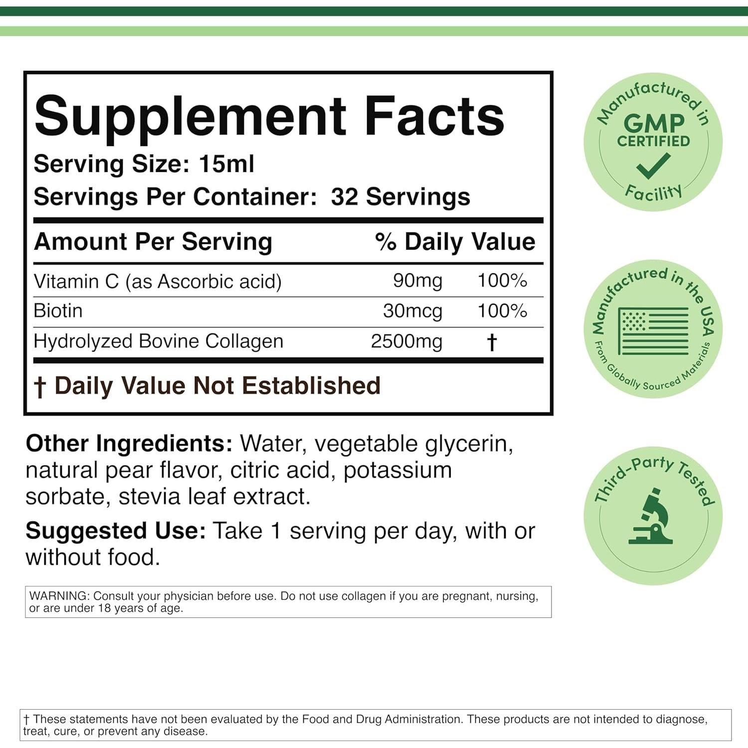 Colágeno Líquido Double Wood 2500mg - 32 Porciones Sabor Pera