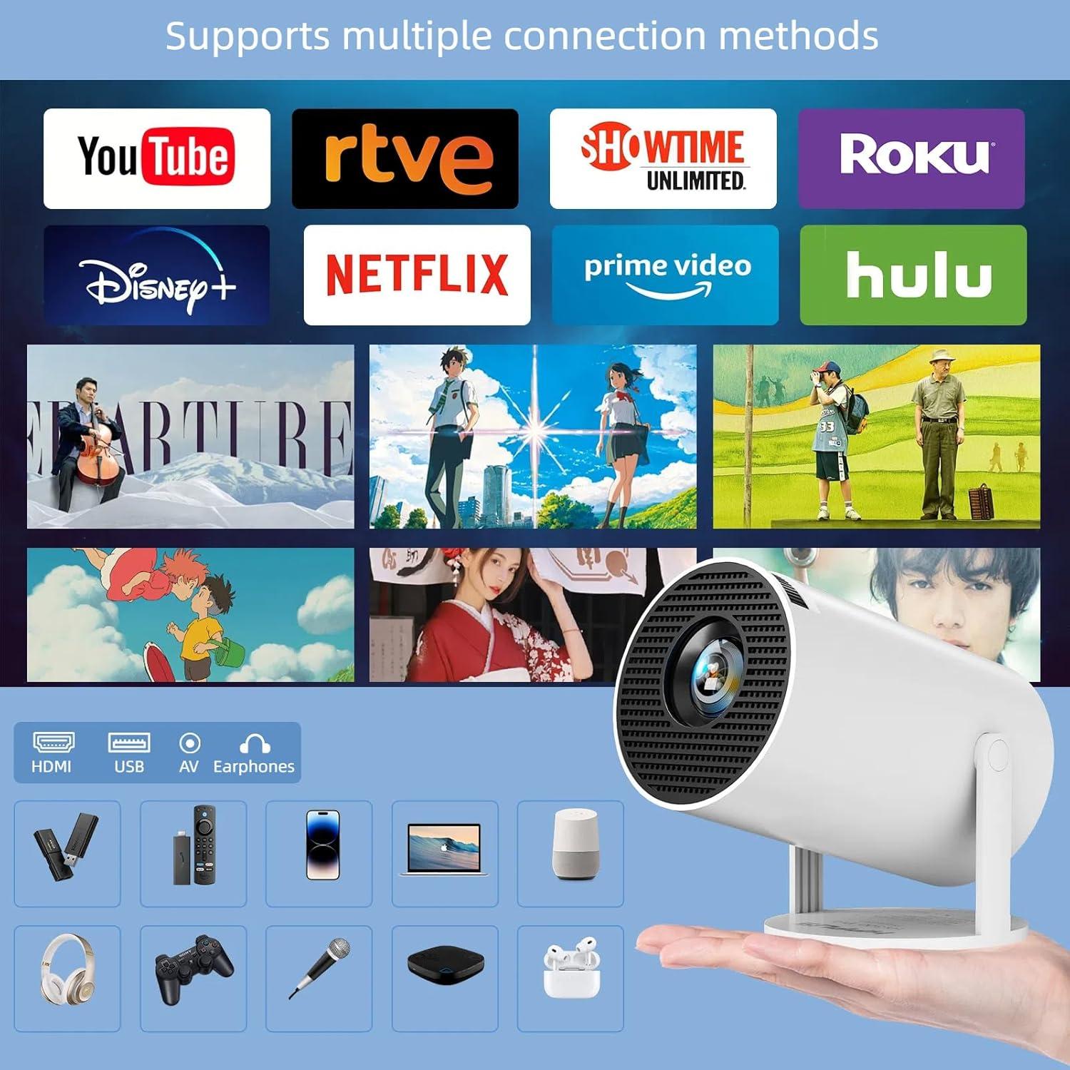 Proyector Mini Portátil Faatchoi 360 ANSI 1080P WiFi Bluetooth