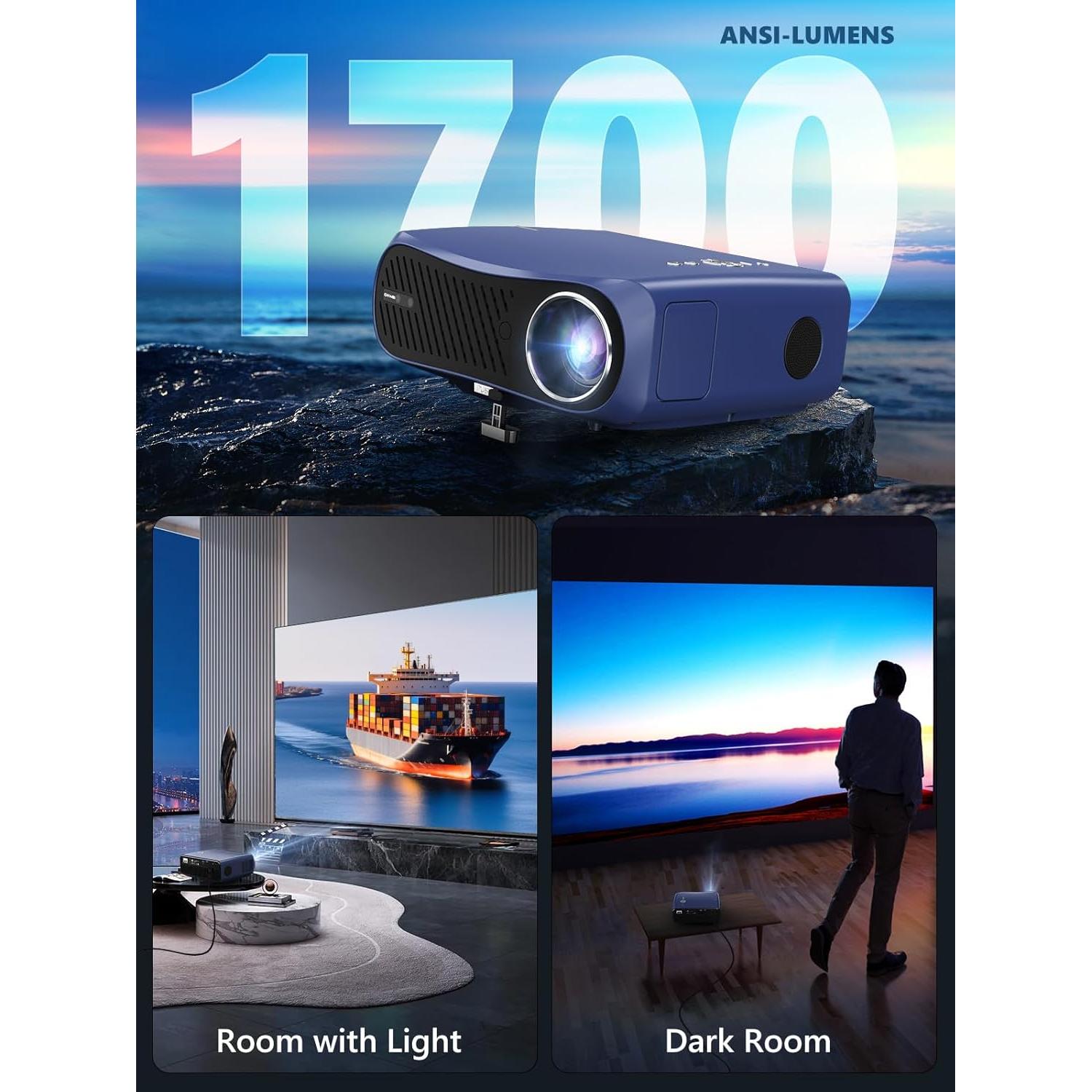 Proyector 4K ZCGIOBN WiFi 6 Bluetooth 1700 Lúmenes HDR