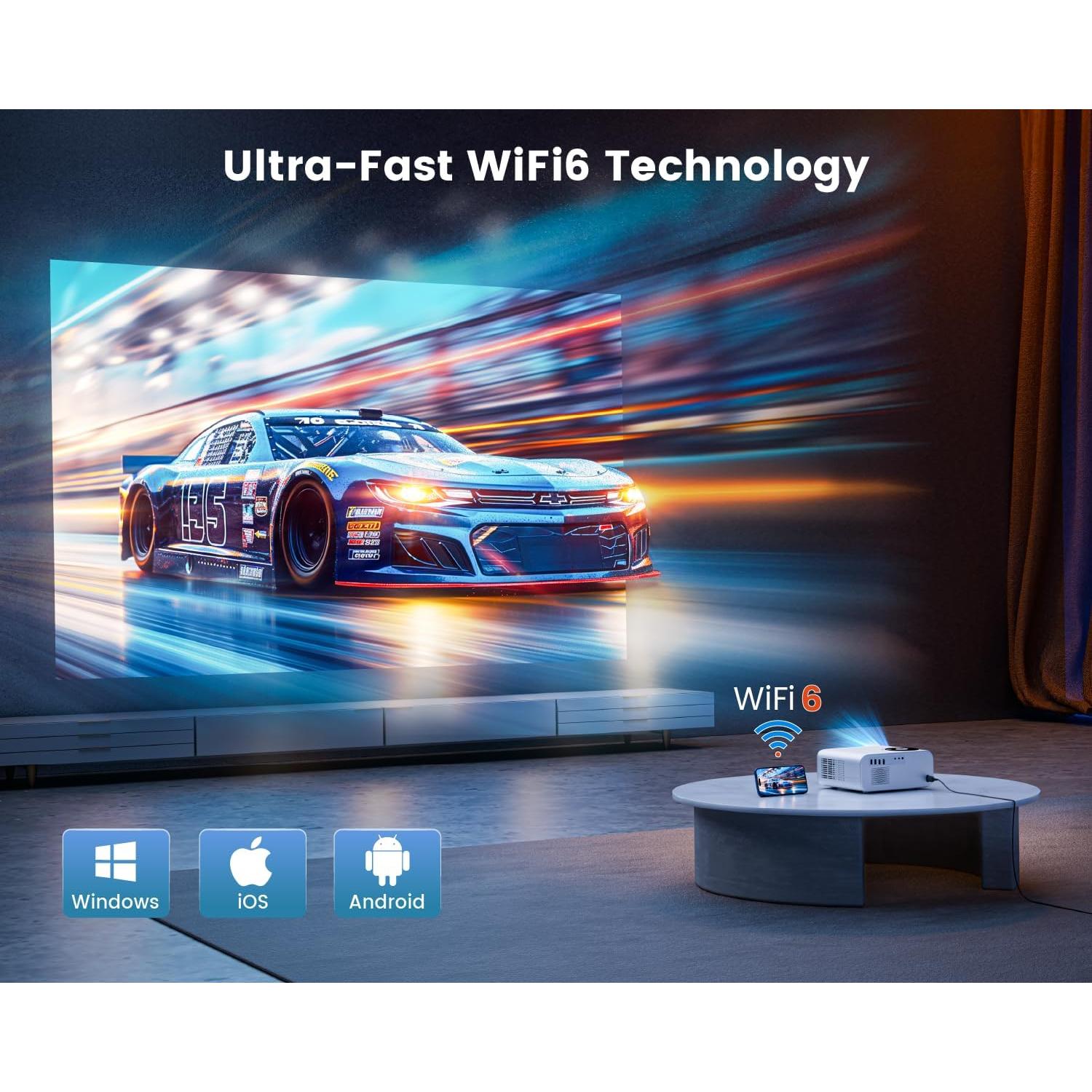 【Electric Focus & Android TV】projector 4k with WiFi and Bluetooth,WiMiUS Full HD 1080P 650ANSI Home Theater Movie Projector 4k+, 4P/Auto Vertical Keystone 50% Zoom Portable Outdoor Projector