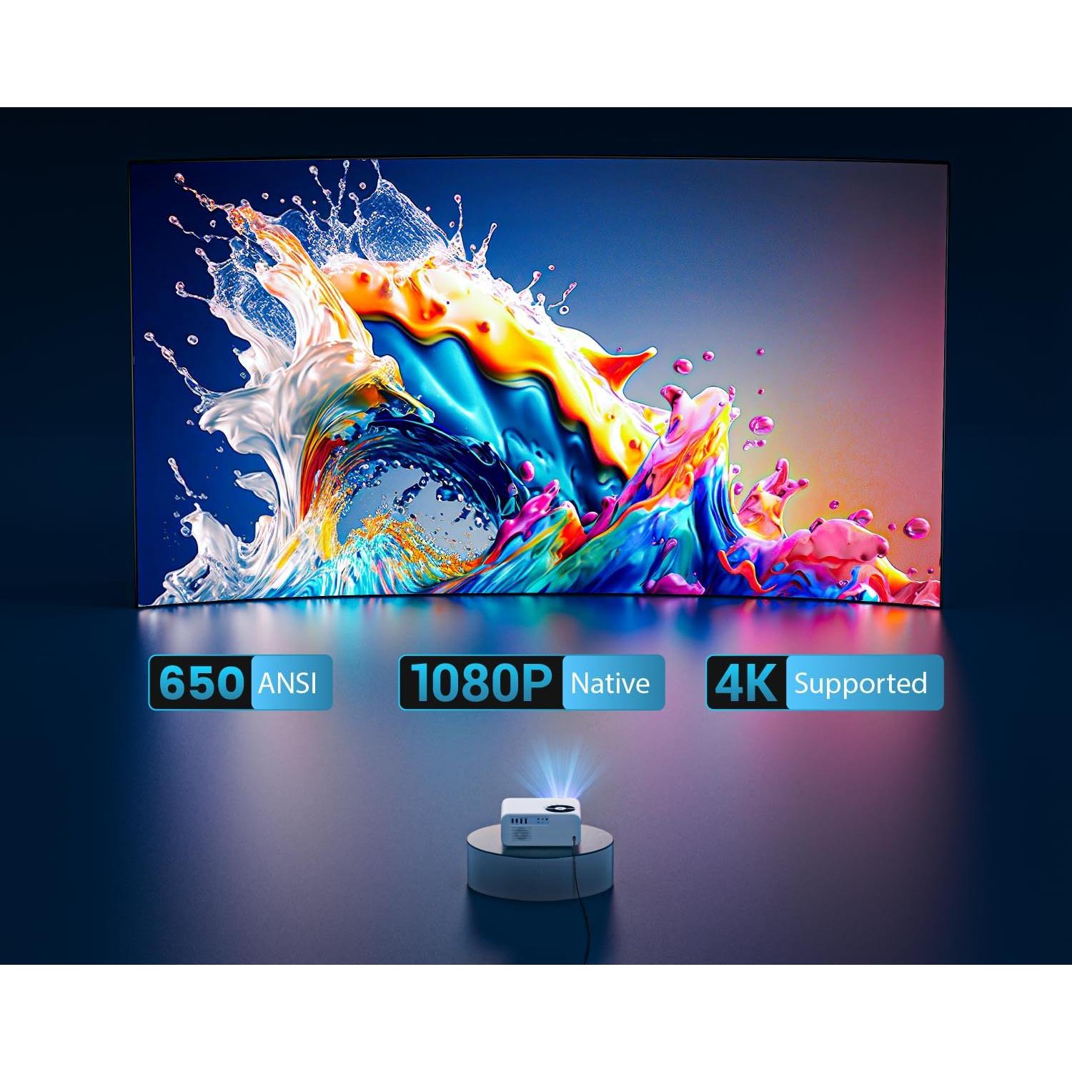 【Electric Focus & Android TV】projector 4k with WiFi and Bluetooth,WiMiUS Full HD 1080P 650ANSI Home Theater Movie Projector 4k+, 4P/Auto Vertical Keystone 50% Zoom Portable Outdoor Projector