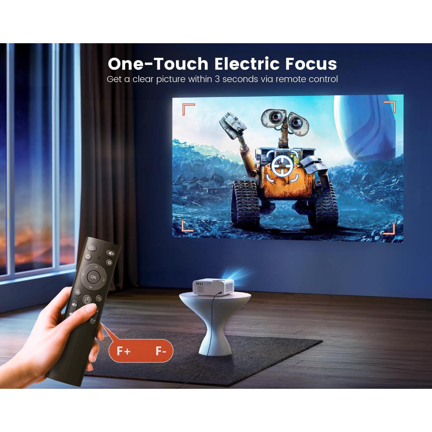 【Electric Focus & Android TV】projector 4k with WiFi and Bluetooth,WiMiUS Full HD 1080P 650ANSI Home Theater Movie Projector 4k+, 4P/Auto Vertical Keystone 50% Zoom Portable Outdoor Projector