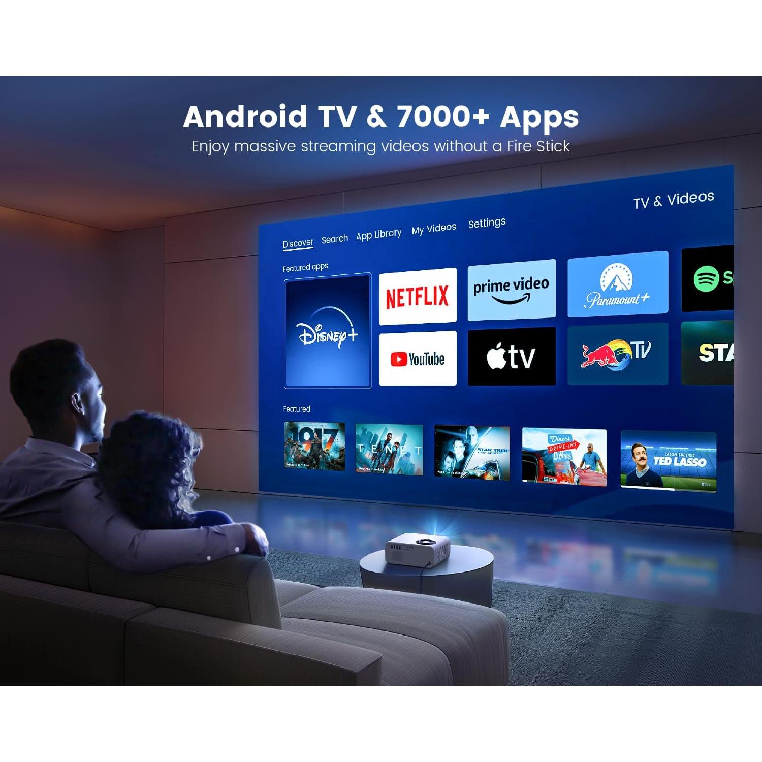 【Electric Focus & Android TV】projector 4k with WiFi and Bluetooth,WiMiUS Full HD 1080P 650ANSI Home Theater Movie Projector 4k+, 4P/Auto Vertical Keystone 50% Zoom Portable Outdoor Projector