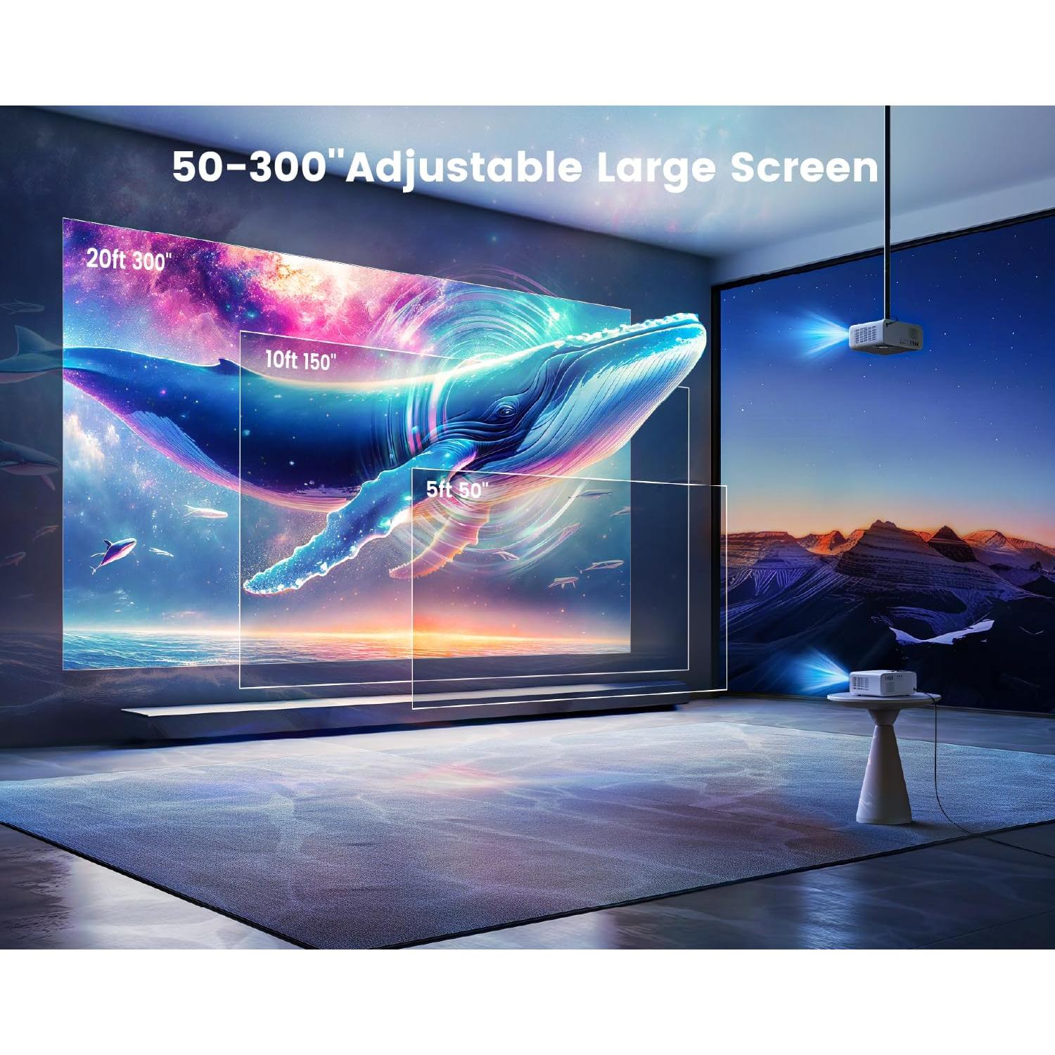 【Electric Focus & Android TV】projector 4k with WiFi and Bluetooth,WiMiUS Full HD 1080P 650ANSI Home Theater Movie Projector 4k+, 4P/Auto Vertical Keystone 50% Zoom Portable Outdoor Projector