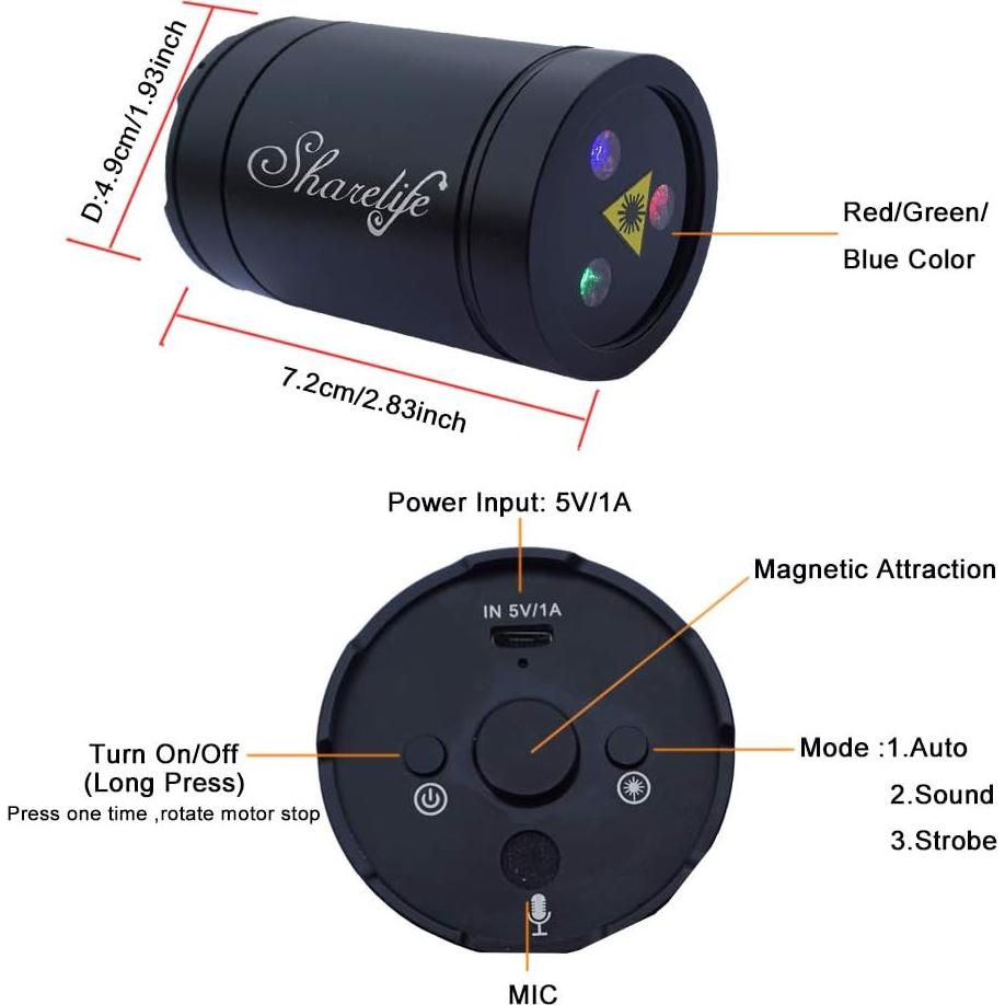Mini Proyector de Gobos RGB Sharelife DP4 - USB Recargable