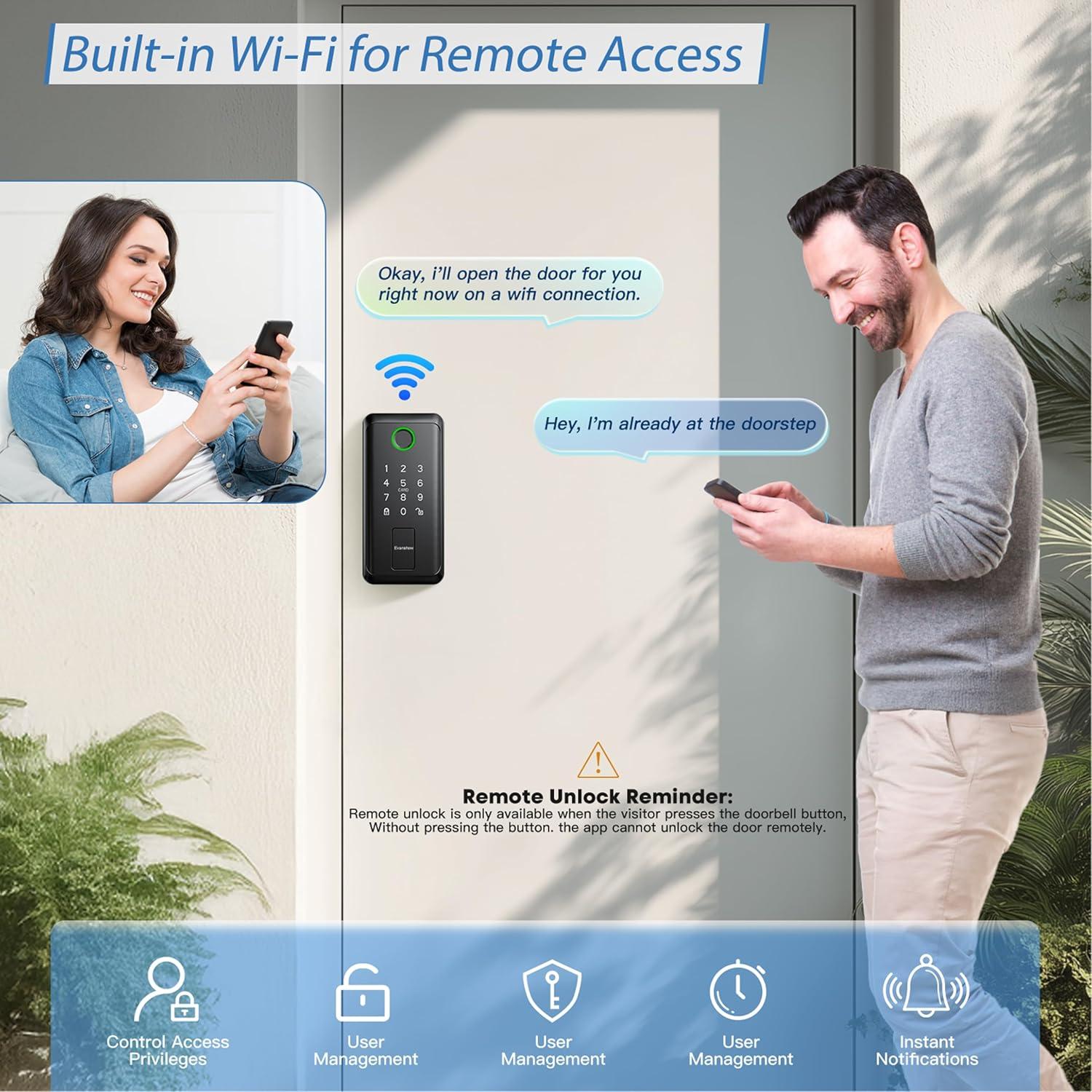 Cerradura Inteligente Evanshow con Teclado y WiFi - 6 en 1