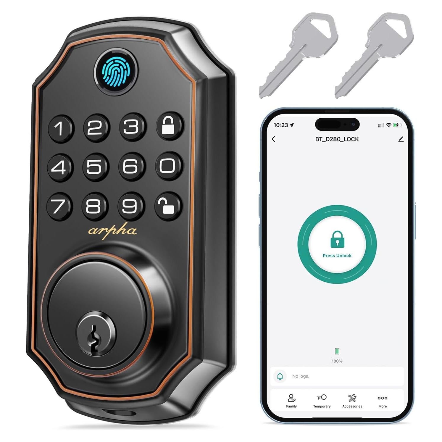 Cerradura Biométrica ARPHA D280 con Teclado y App Bluetooth