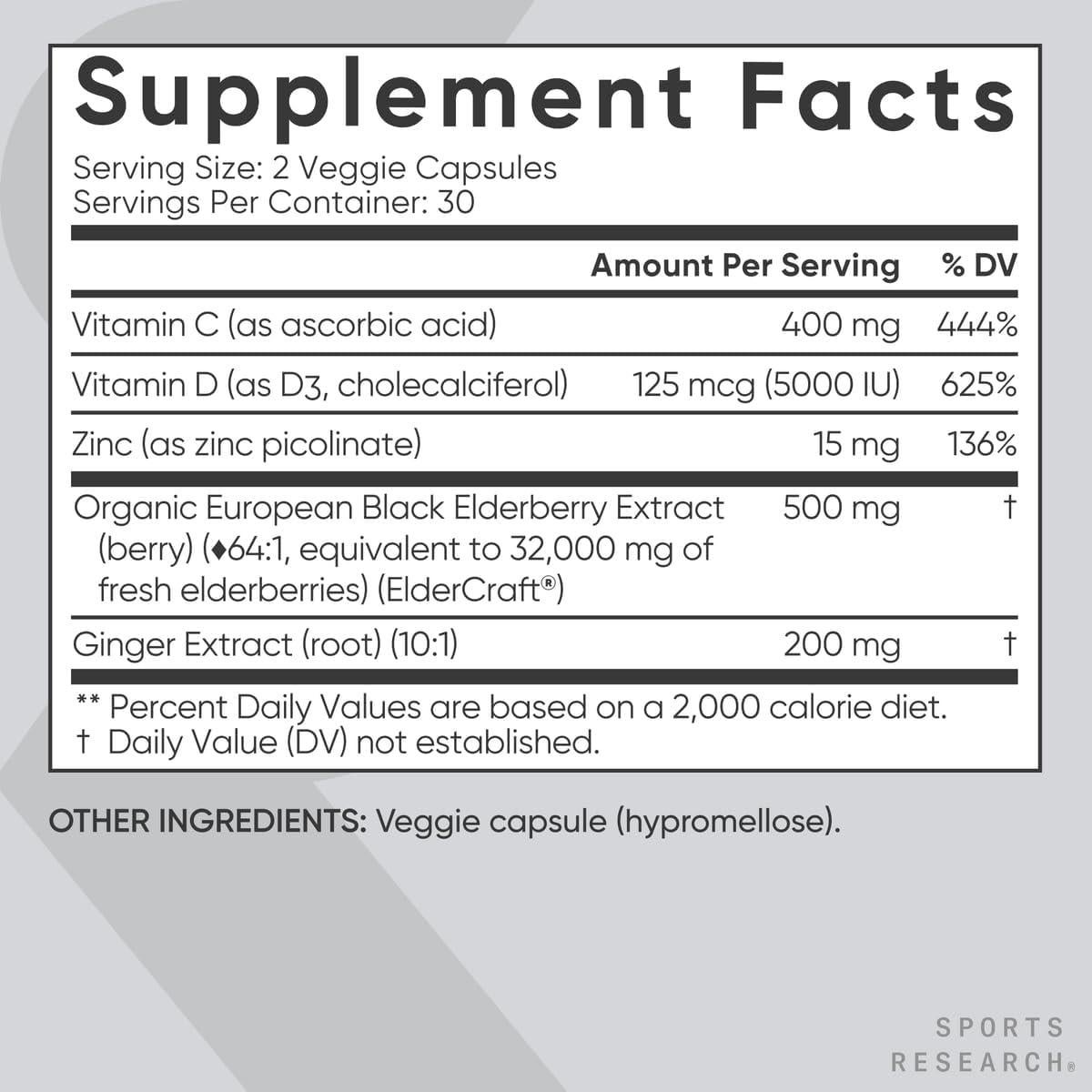 Suplemento de Saúco Negro Sports Research 60 Cápsulas