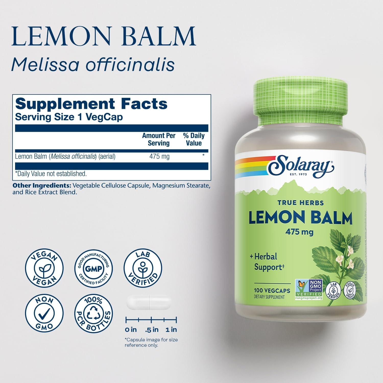 Bálsamo Limón Solaray 475 mg - 100 VegCaps Relajación