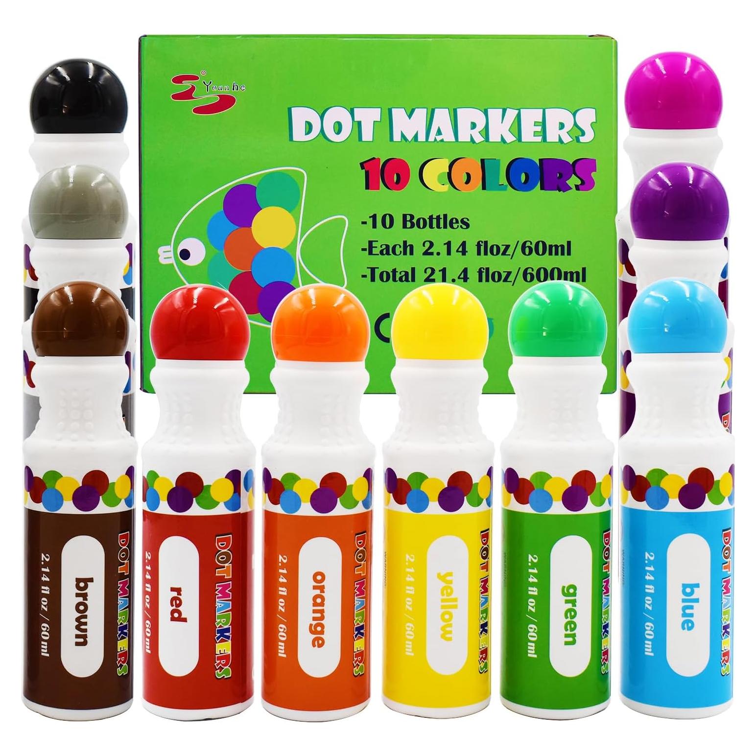 Marcadores de Puntos Yuanhe - 10 Colores Lavables para Niños