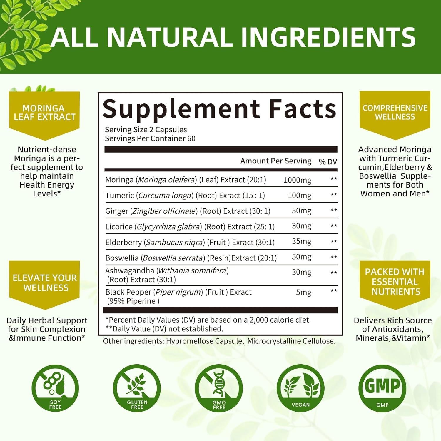 Cápsulas de Moringa Orgánica 1000mg Mulittea - 120 Veganas