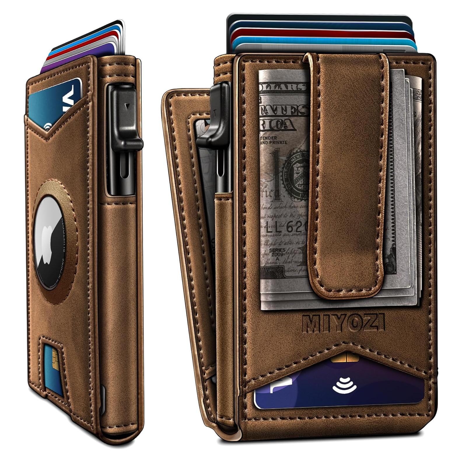 Billetera delgada para hombres con Airtag, bloqueo RFID y clip de cuero