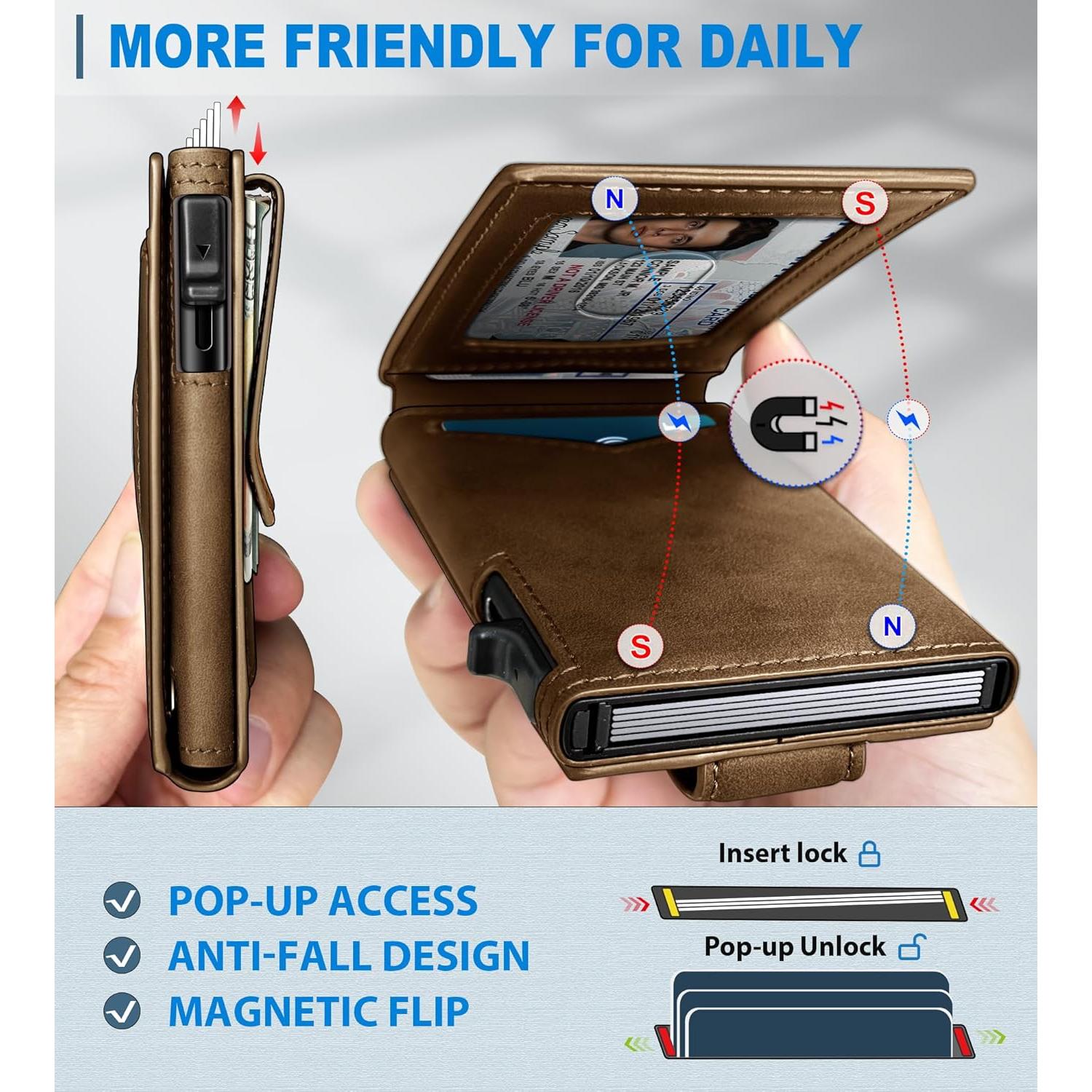 Billetera delgada para hombres con Airtag, bloqueo RFID y clip de cuero