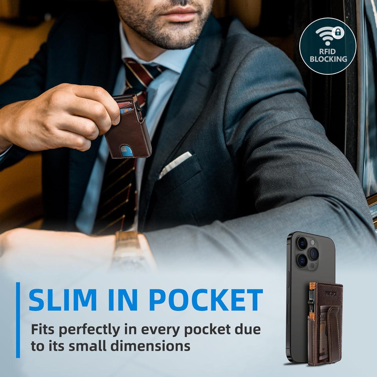 Billetera delgada Miyozi para hombres con bloqueo RFID y clip