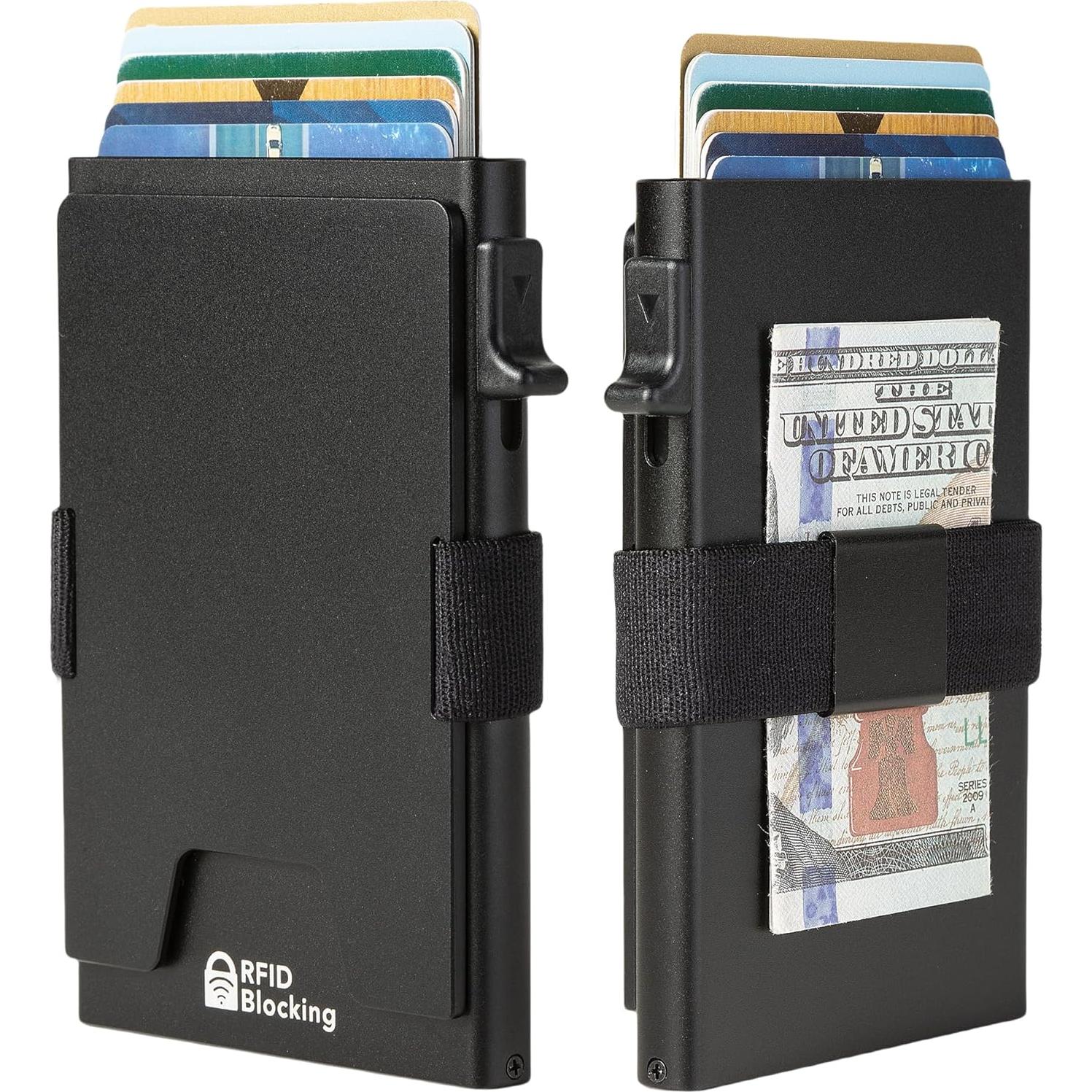 Billetera Minimalista Aluminio RFID Hombres Negro 12+ Tarjetas