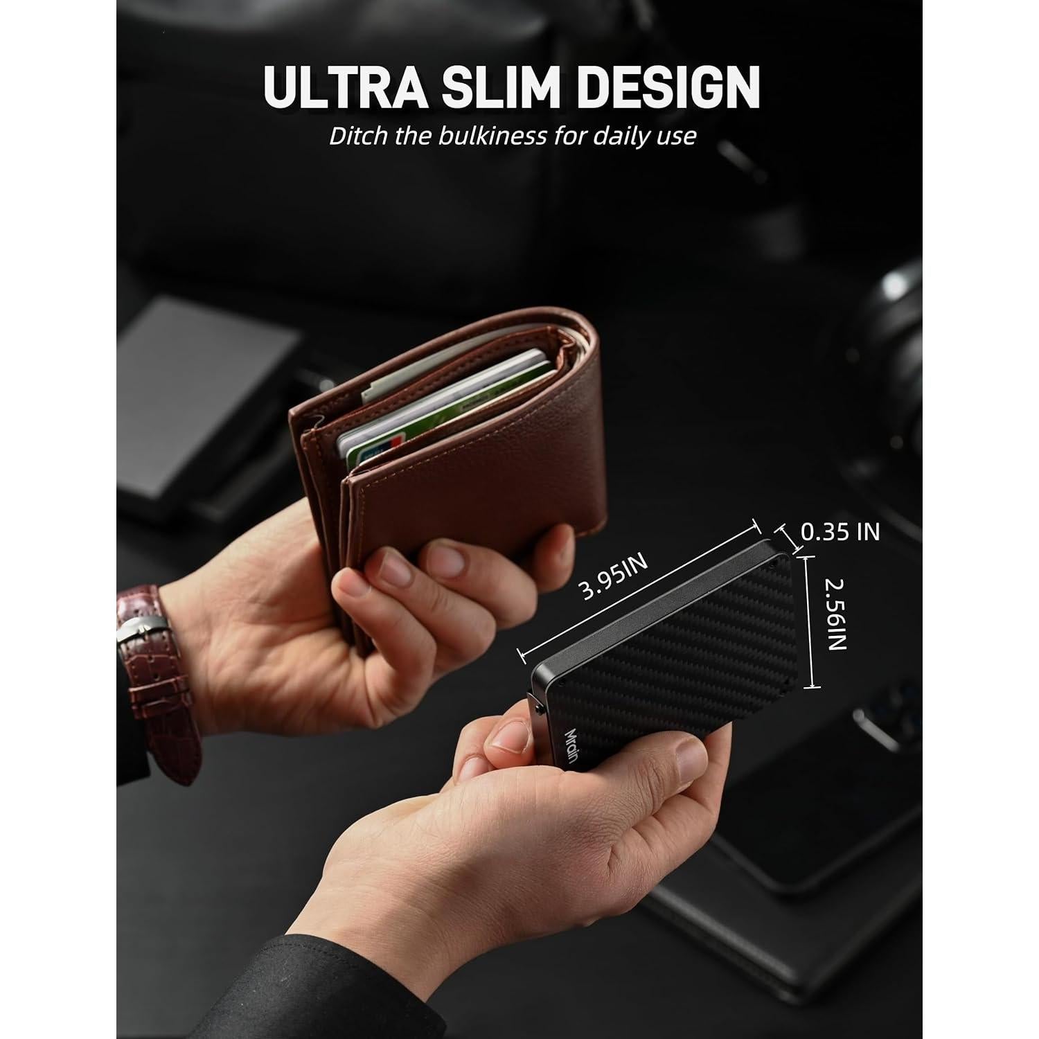 Billetera Delgada Mrain de Fibra de Carbono con Clip y RFID