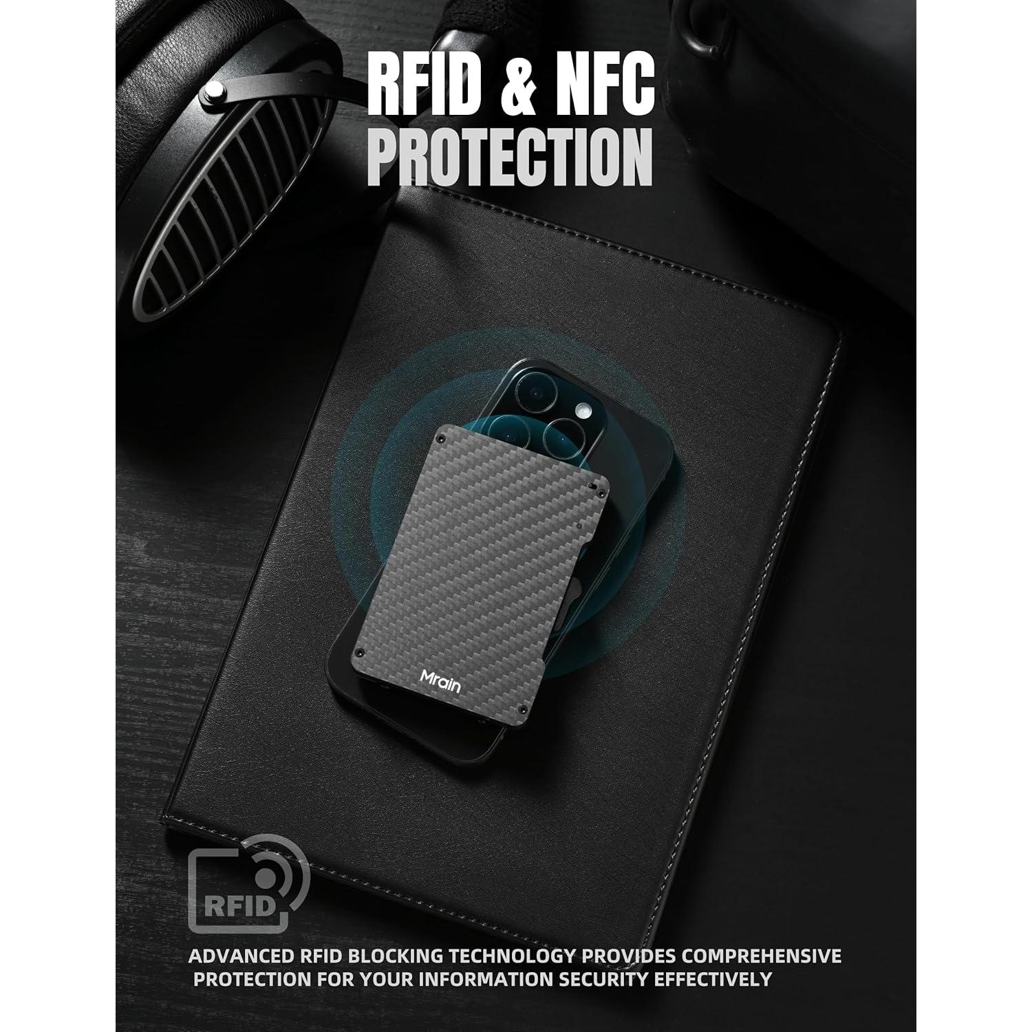 Billetera Delgada Mrain de Fibra de Carbono con Clip y RFID