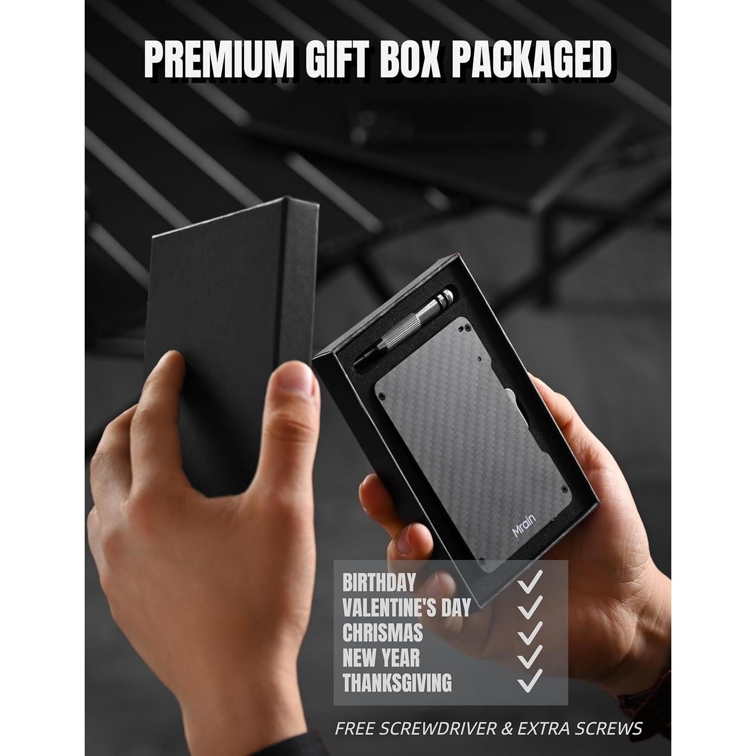 Billetera Delgada Mrain de Fibra de Carbono con Clip y RFID