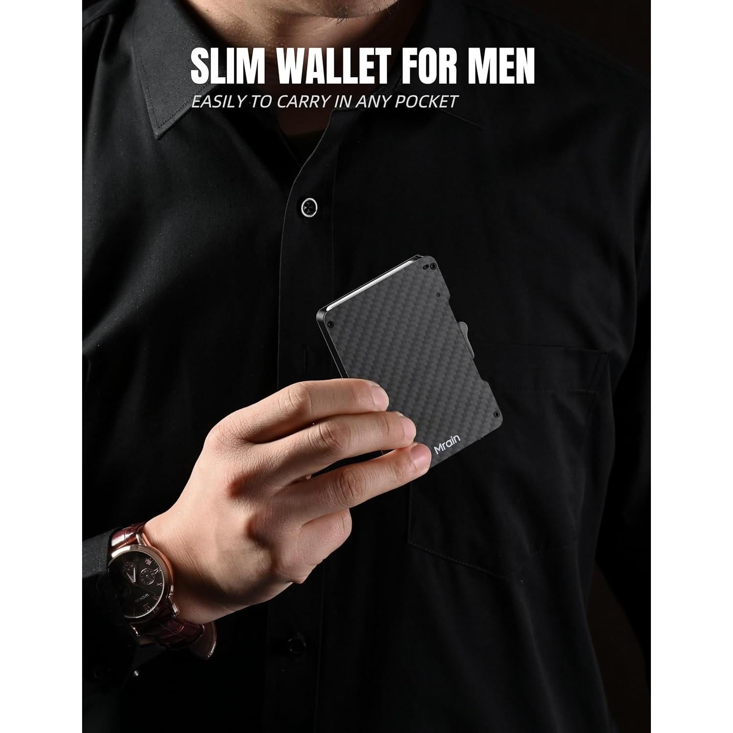 Billetera Delgada Mrain de Fibra de Carbono con Clip y RFID