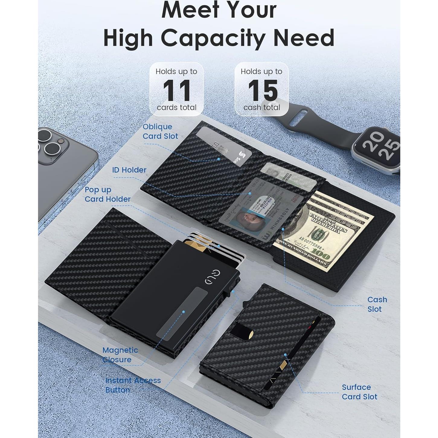 Billetera RFID delgada QLD para hombres - Capacidad 11 tarjetas