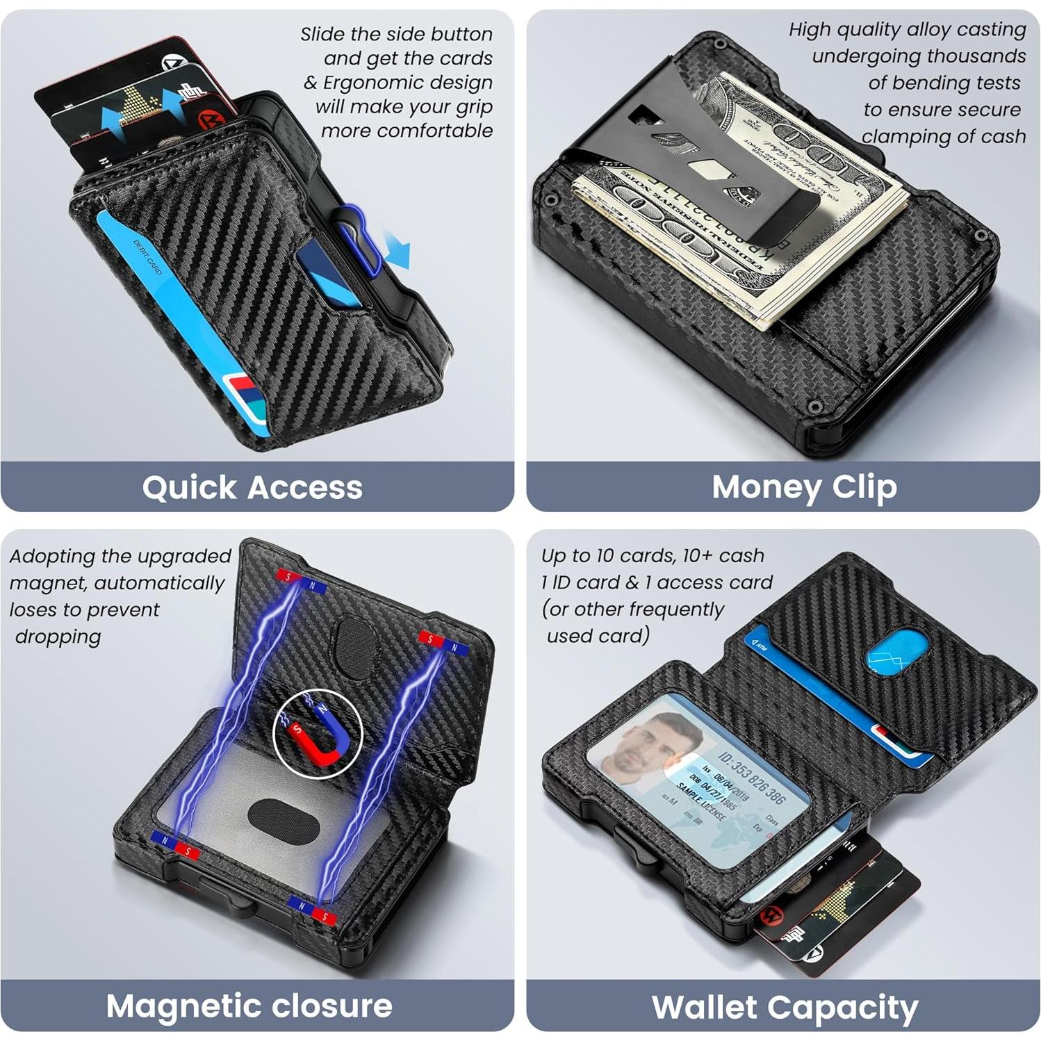 Billetera delgada Airzoo con bloqueo RFID y clip, Negro Carbon