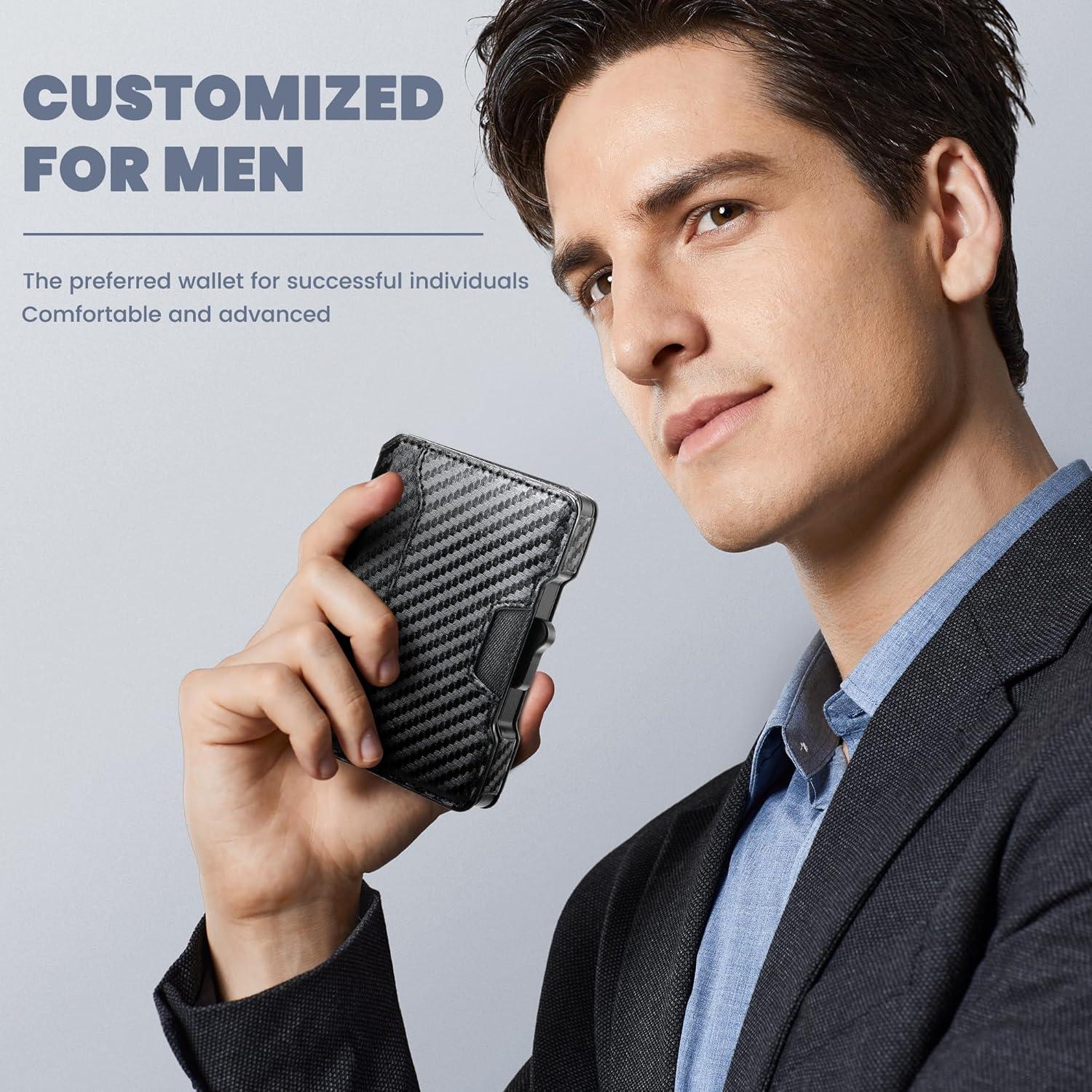 Billetera delgada Airzoo con bloqueo RFID y clip, Negro Carbon