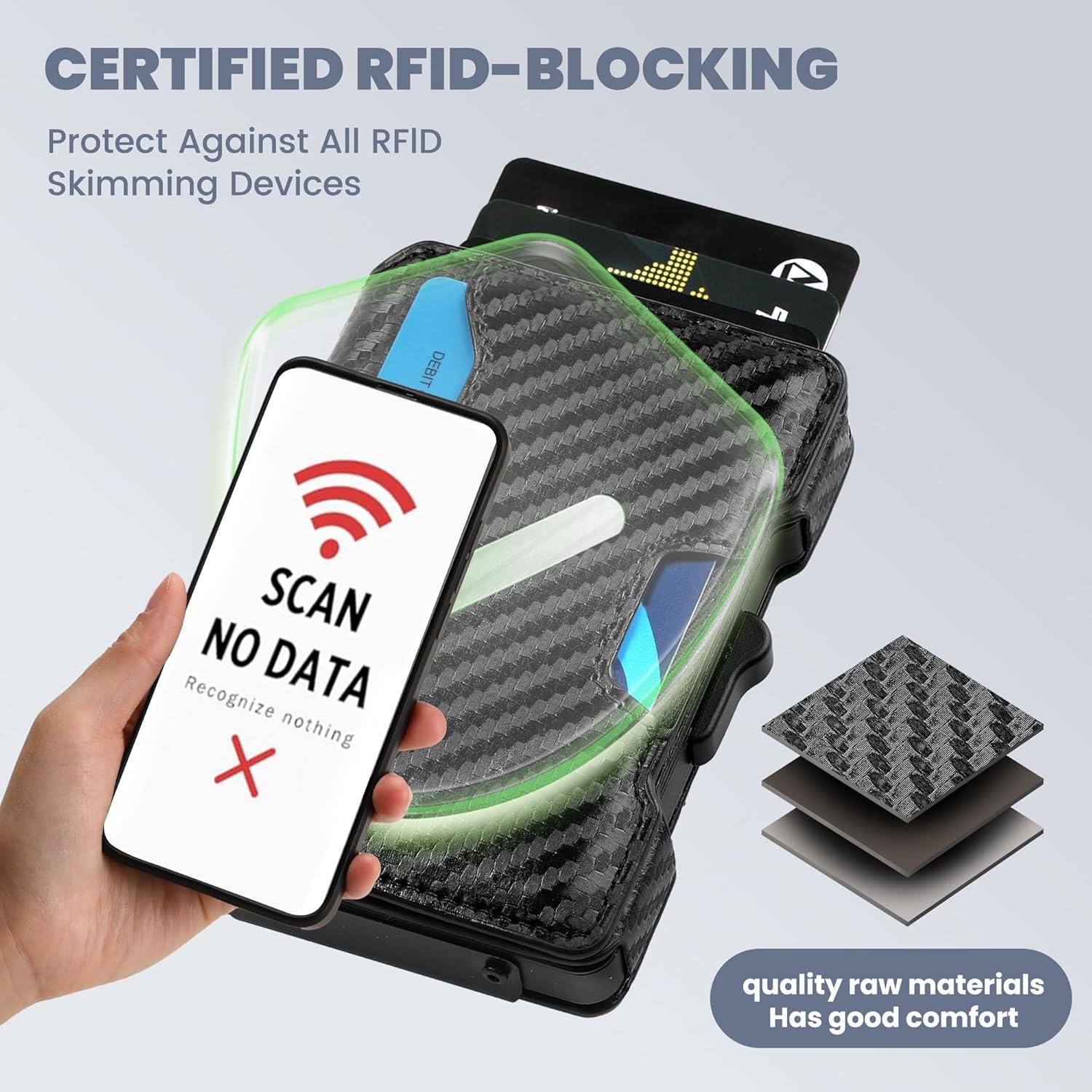 Billetera delgada Airzoo con bloqueo RFID y clip, Negro Carbon