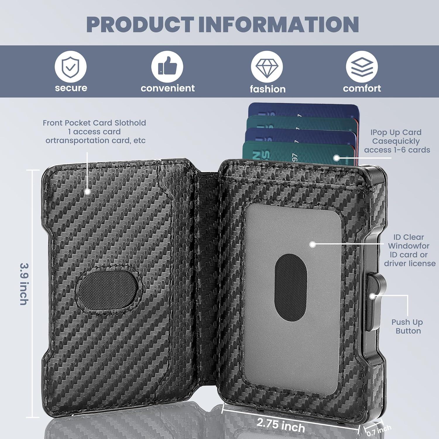 Billetera delgada Airzoo con bloqueo RFID y clip, Negro Carbon