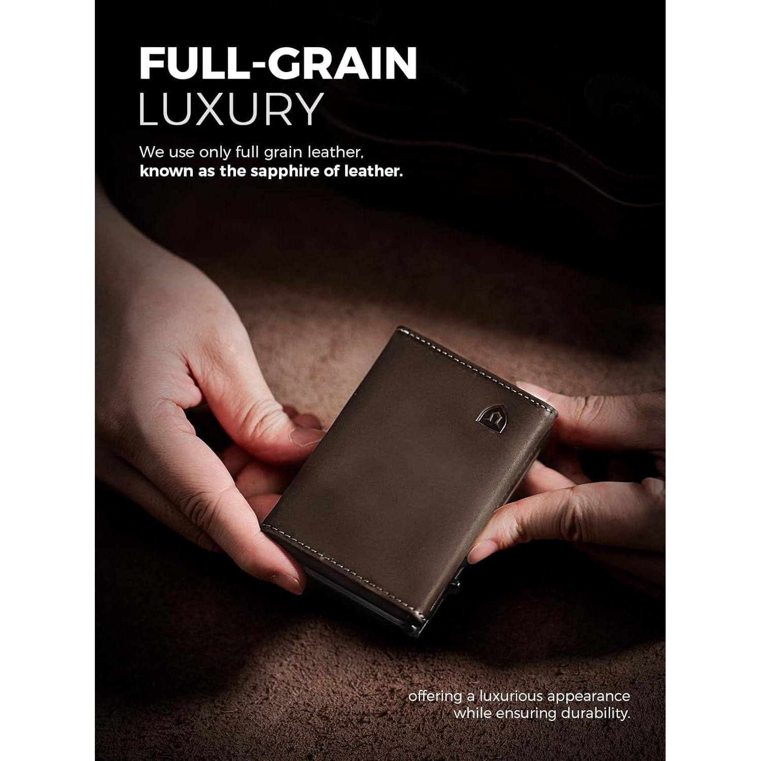 Billetera LORZOR Minimalista de Cuero con Bloqueo RFID - Marrón/Gris