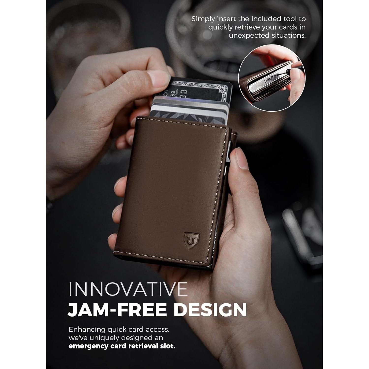 Billetera LORZOR Minimalista de Cuero con Bloqueo RFID - Marrón/Gris