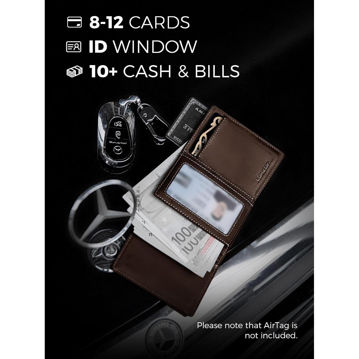 Billetera LORZOR Minimalista de Cuero con Bloqueo RFID - Marrón/Gris