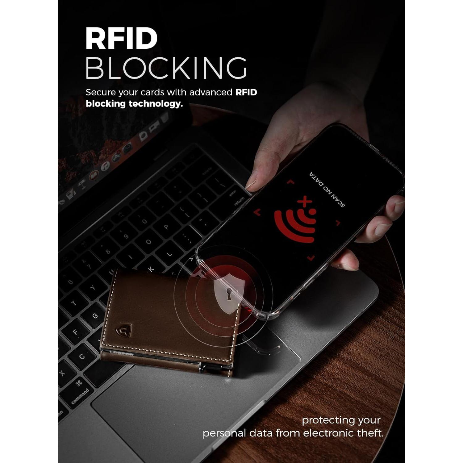 Billetera LORZOR Minimalista de Cuero con Bloqueo RFID - Marrón/Gris