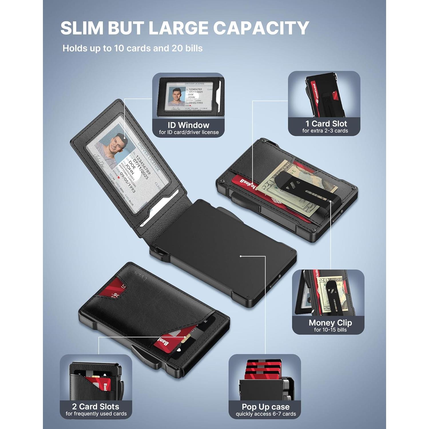 Cartera Táctica Typecase para Hombres RFID Cuero Negro