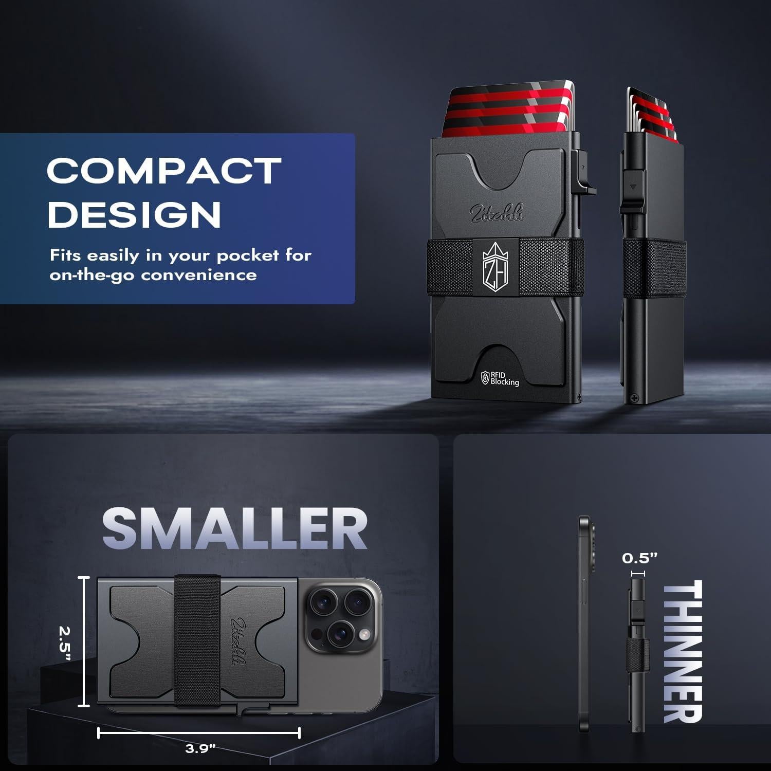 Billetera Minimalista Zitahli con Bloqueo RFID - Negro Mate