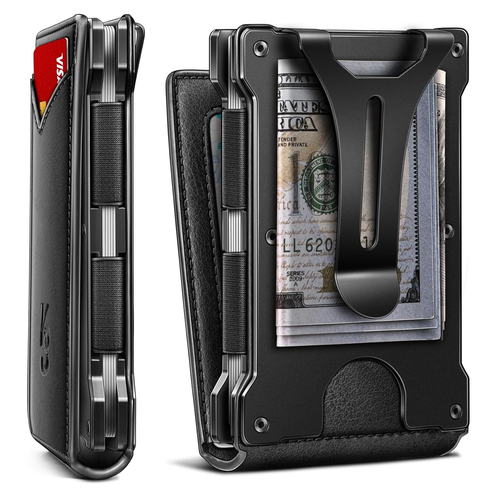 Cartera delgada KEMISANT para hombres con clip y 12 tarjetas