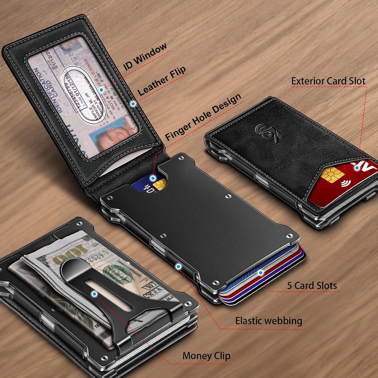 Cartera delgada KEMISANT para hombres con clip y 12 tarjetas