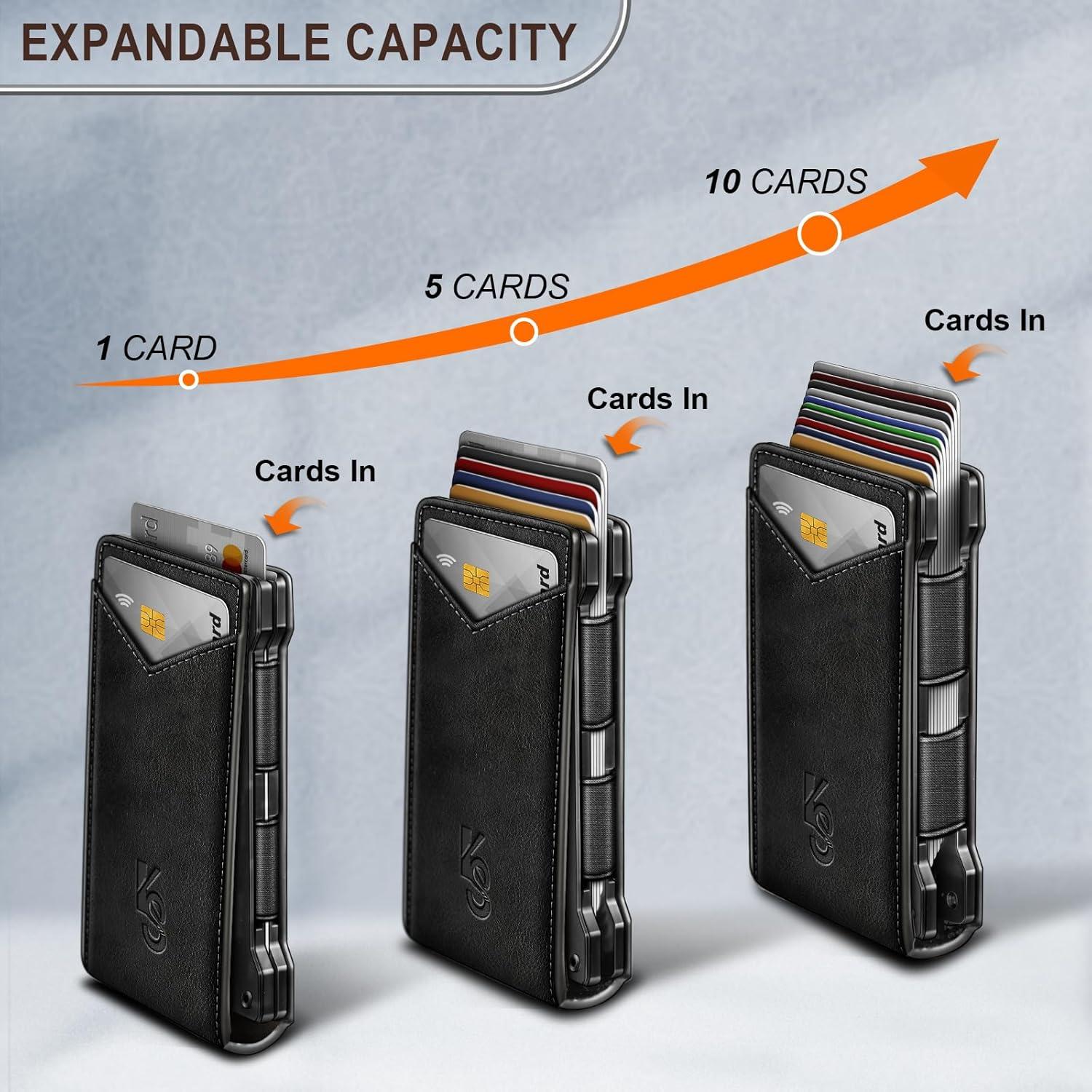 Cartera delgada KEMISANT para hombres con clip y 12 tarjetas