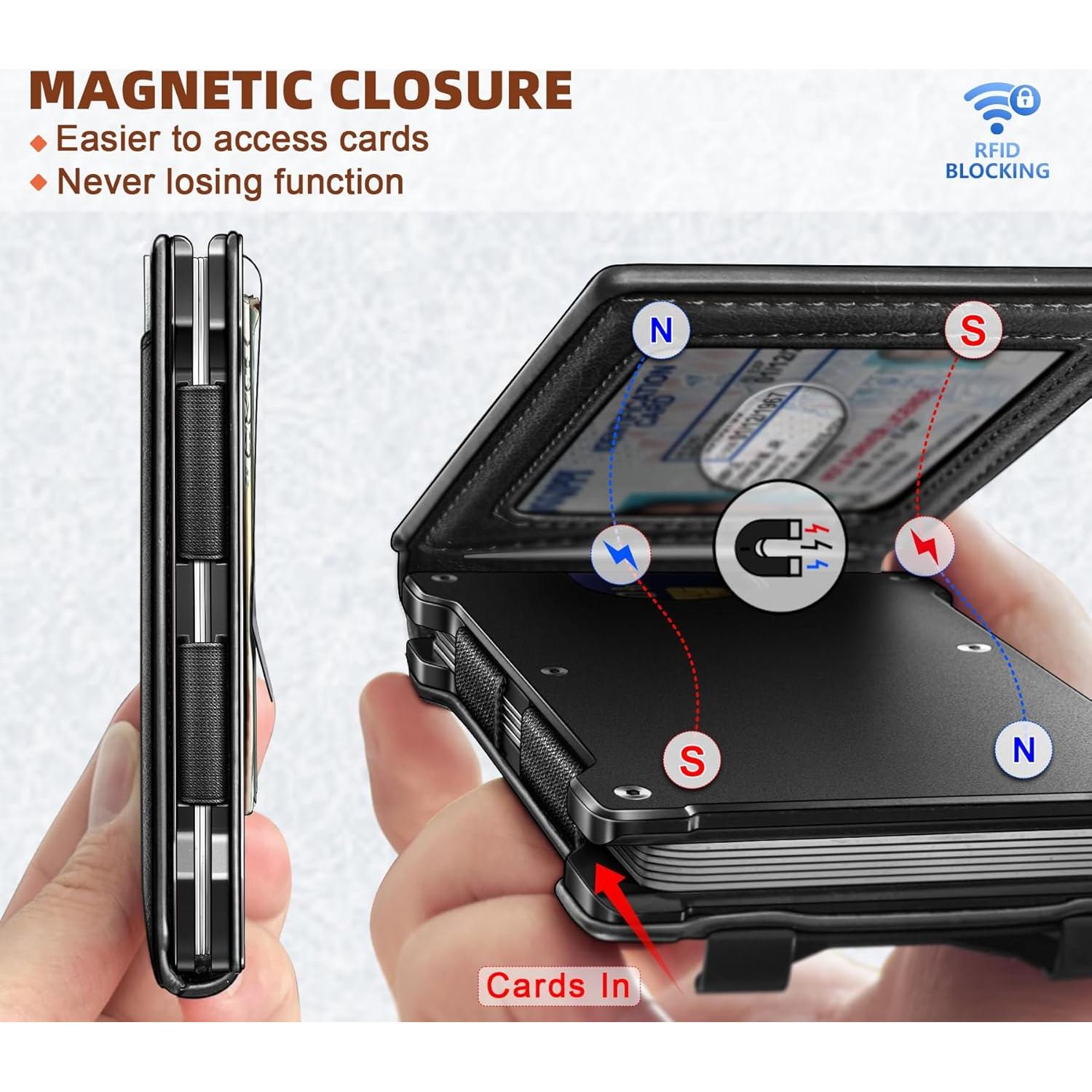 Cartera delgada KEMISANT para hombres con clip y 12 tarjetas