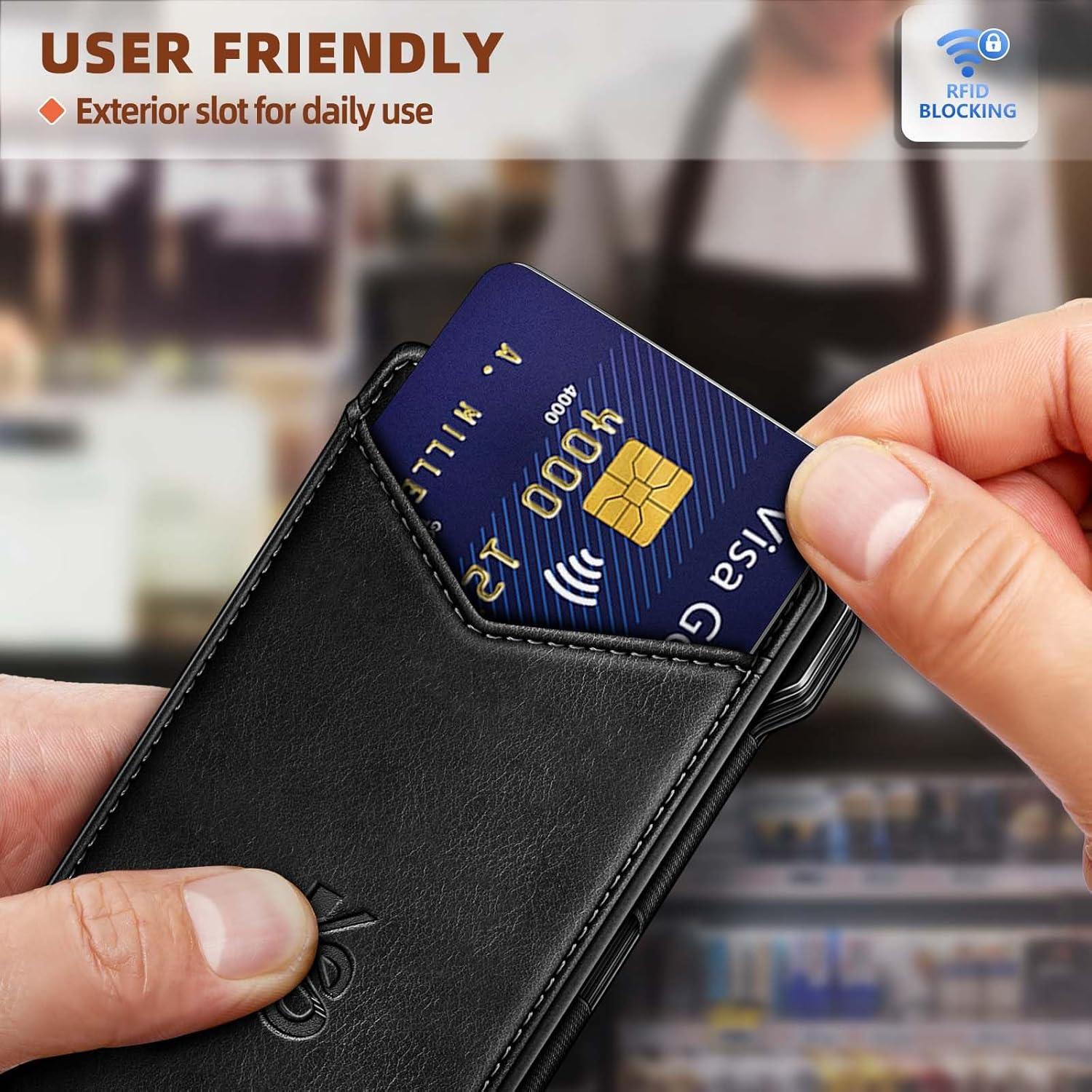 Cartera delgada KEMISANT para hombres con clip y 12 tarjetas