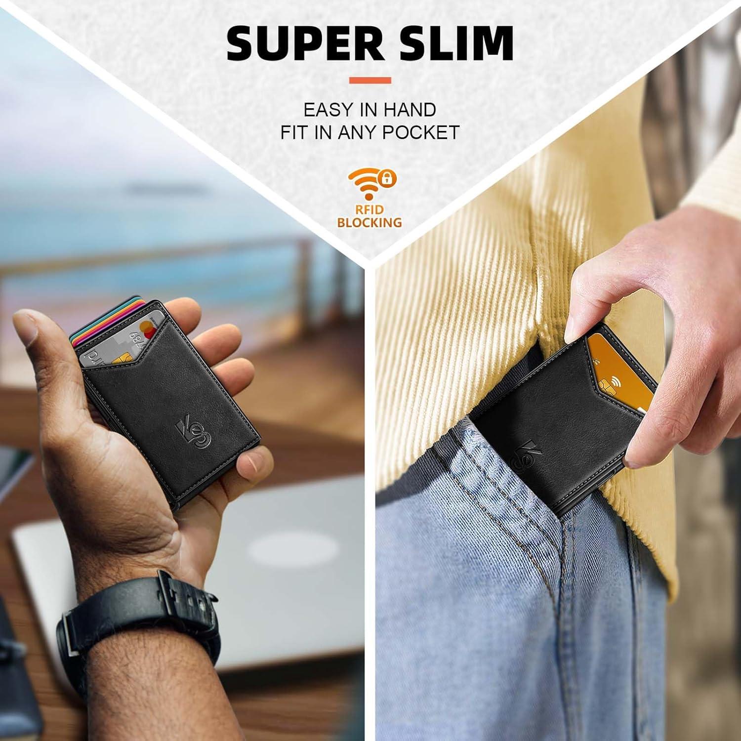 Cartera delgada KEMISANT para hombres con clip y 12 tarjetas