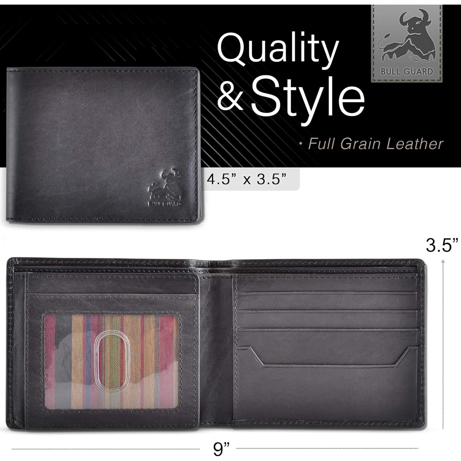 Billetera Bifold de Cuero Bull Guard con Bloqueo RFID - Negro