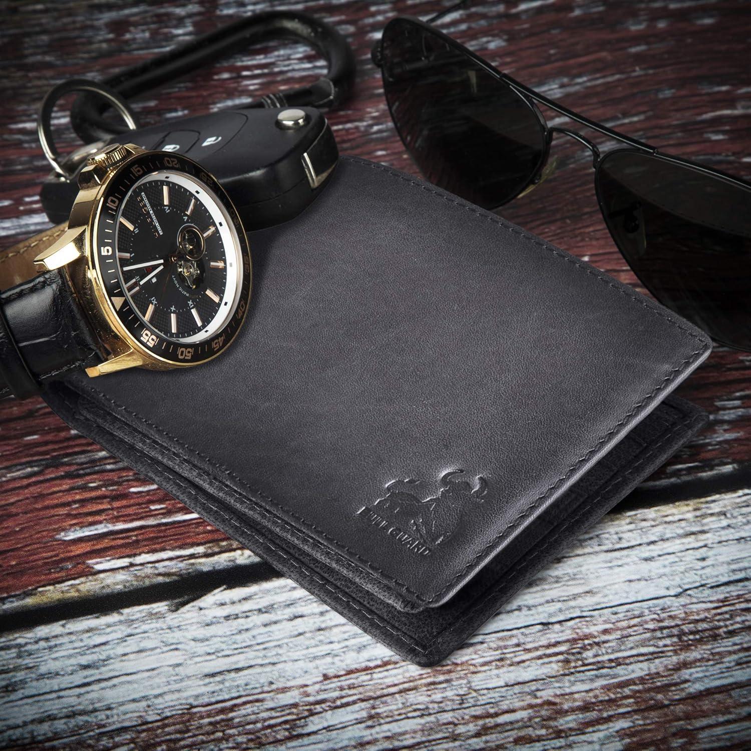 Billetera Bifold de Cuero Bull Guard con Bloqueo RFID - Negro