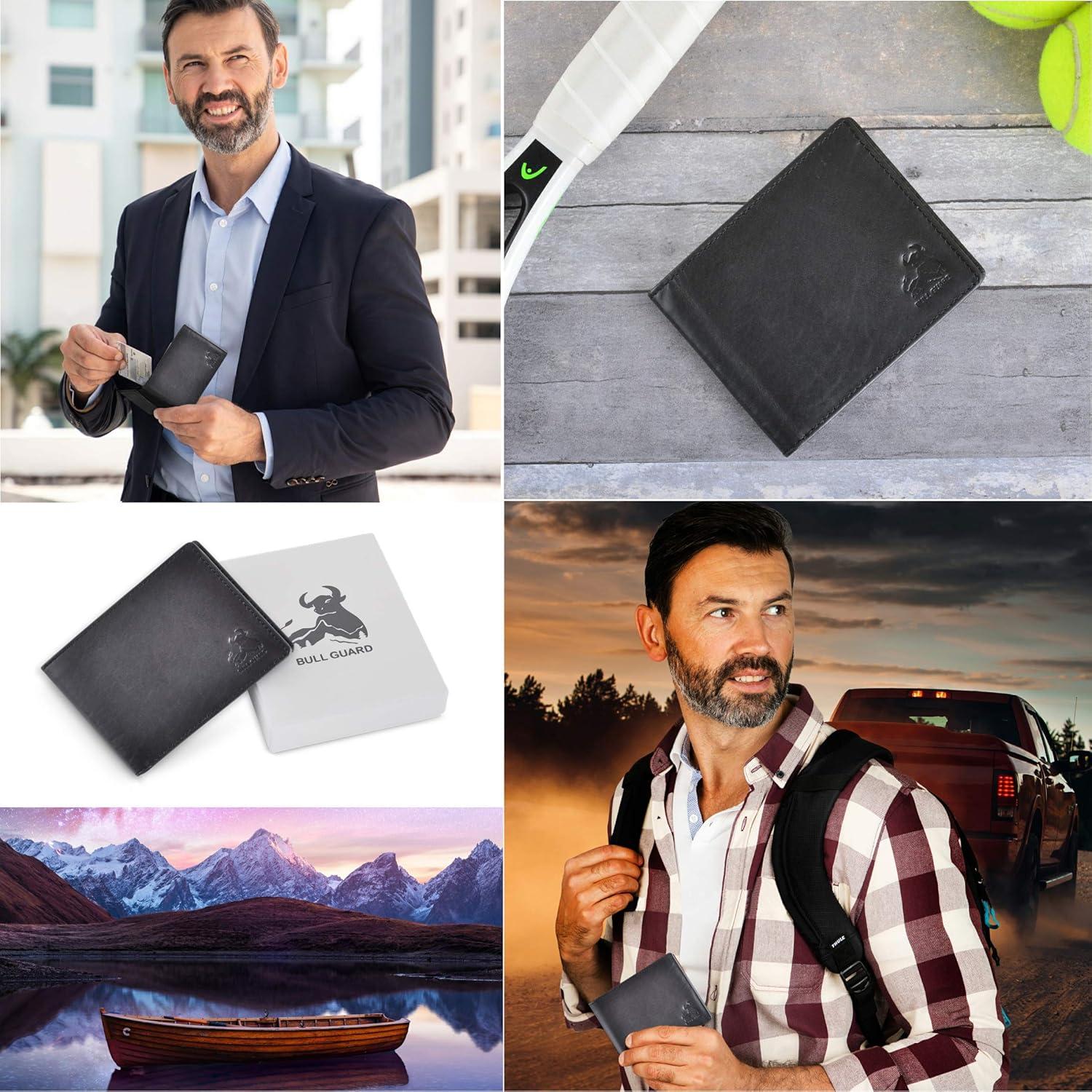 Billetera Bifold de Cuero Bull Guard con Bloqueo RFID - Negro